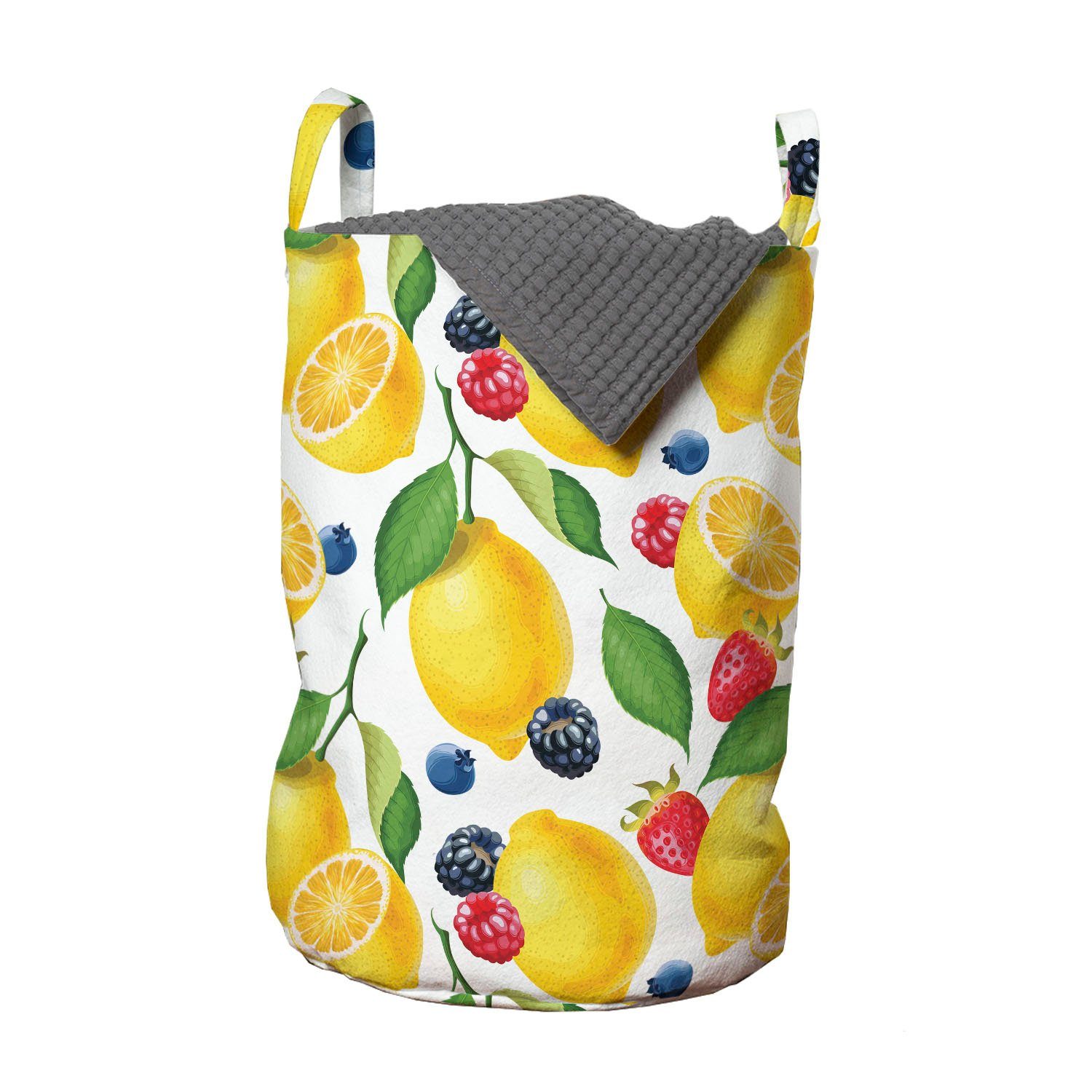 Abakuhaus Wäschesäckchen Wäschekorb mit Griffen Kordelzugverschluss für Waschsalons, Sommer Zitrone und Beeren Muster