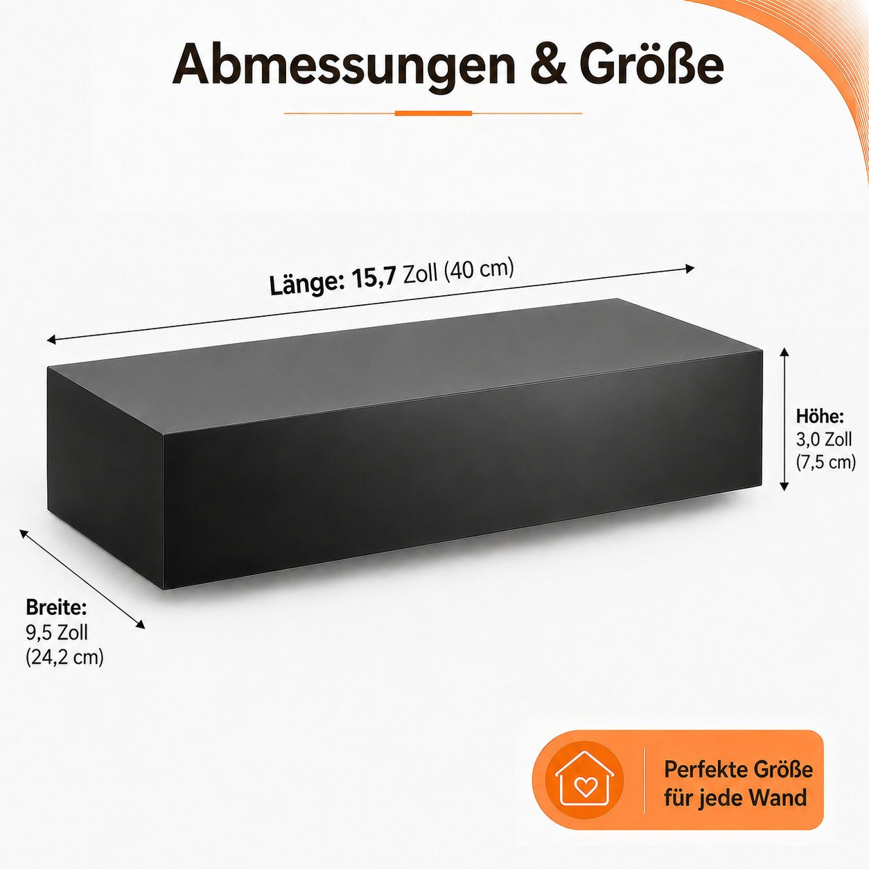 BlingBin Wandregal Schweberegal 40 cm Schwarz mit verstecktem Klappfach, 1er Set 1-tlg., Wandboard mit Stauraum, für Flur/Wohnzimmer/Schlafzimmer