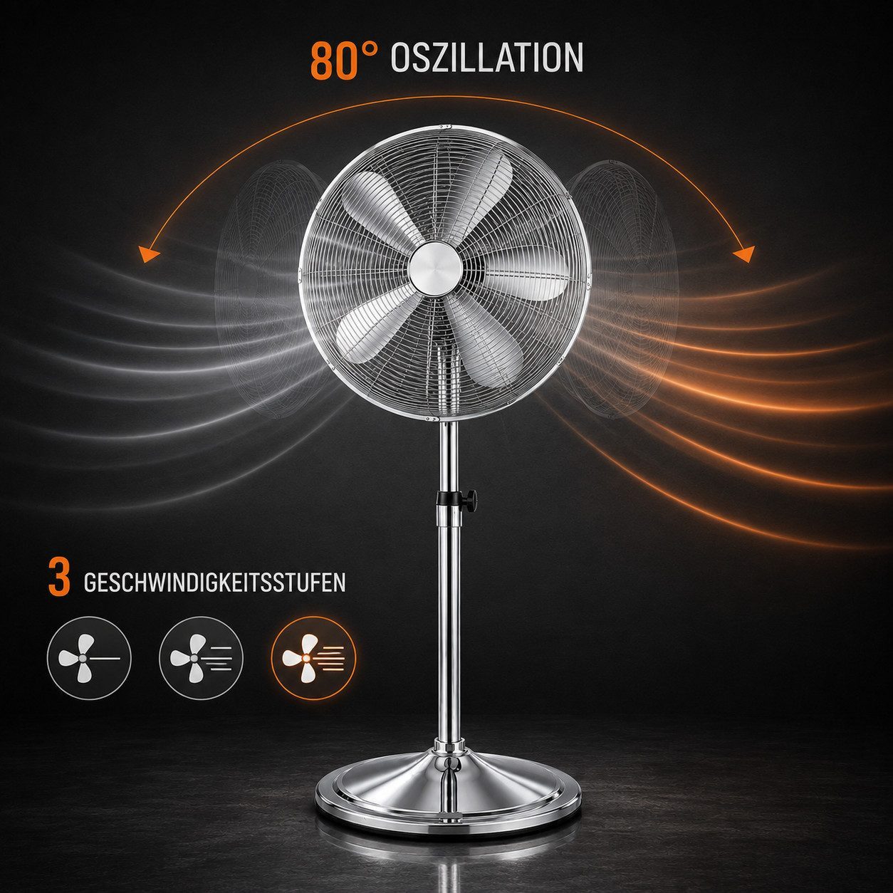 Ertex Standventilator Edelstahl Standventilator Turmventilator Ventilator 50 Watt 120 cm BIG