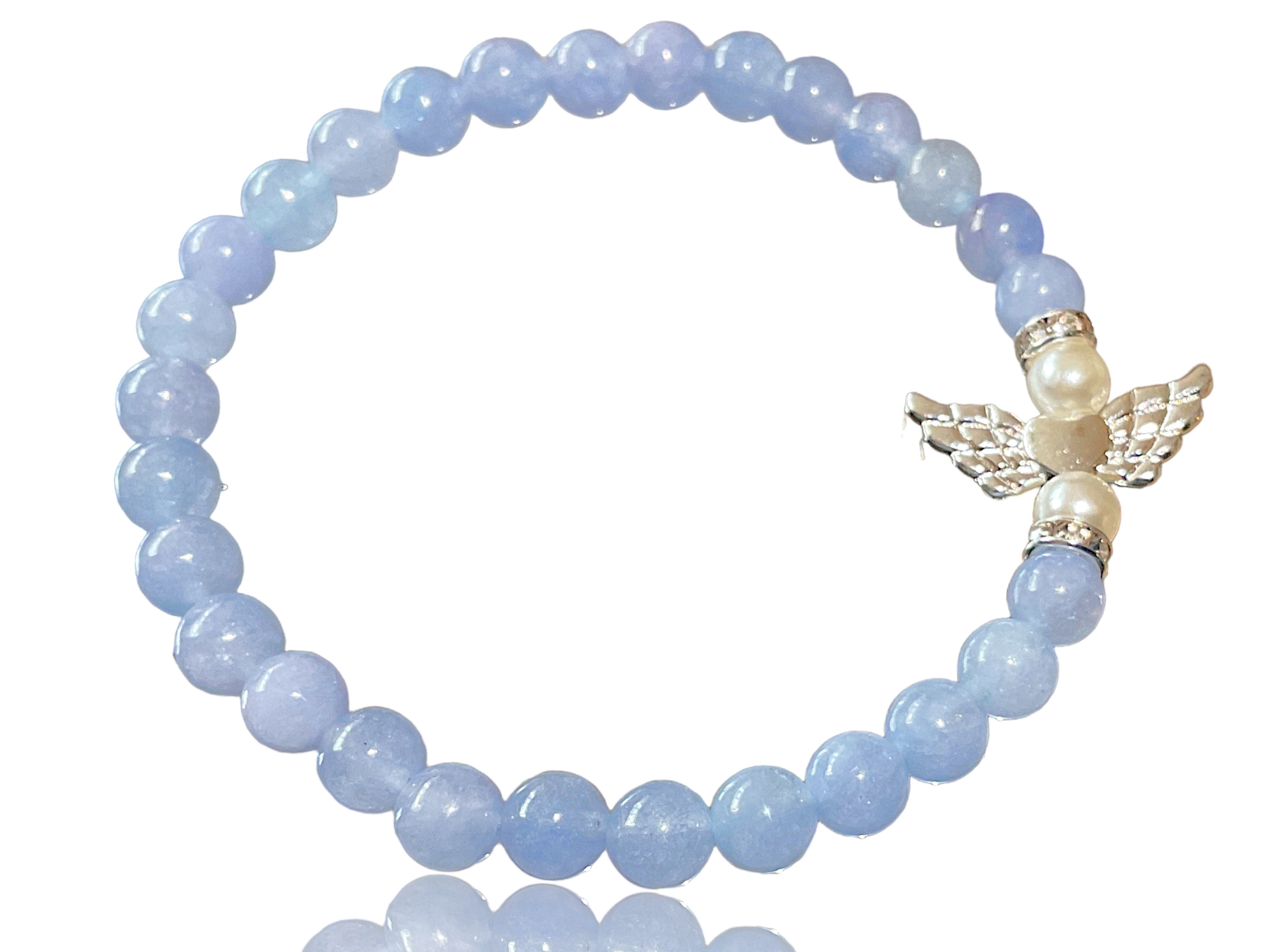 Steinfixx® Perlenarmband Aquamarin Schutzengel Armband inclusive Geschenkbox (Schutzarmband Mut und Kraft, 4 oder 6 mm, 1-tlg., 17 cm Размер S, mit versilberten Zirkoniatrennern), Ihren Schutzengel in edler Form immer dabei