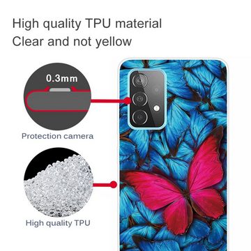 Wigento Handyhülle Für Samsung Galaxy A32 5G Silikon Case TPU Red Butterfly Schutz Muster Tasche Hülle Cover Etuis