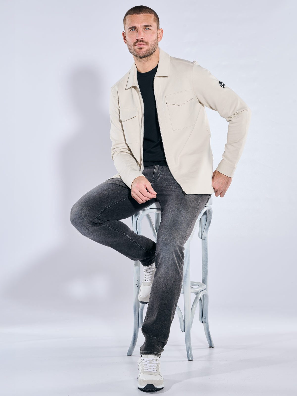 emilio adani Sweatshirt Herren Overshirt aus Sweat-Material, Beige – Bild 4 von 5