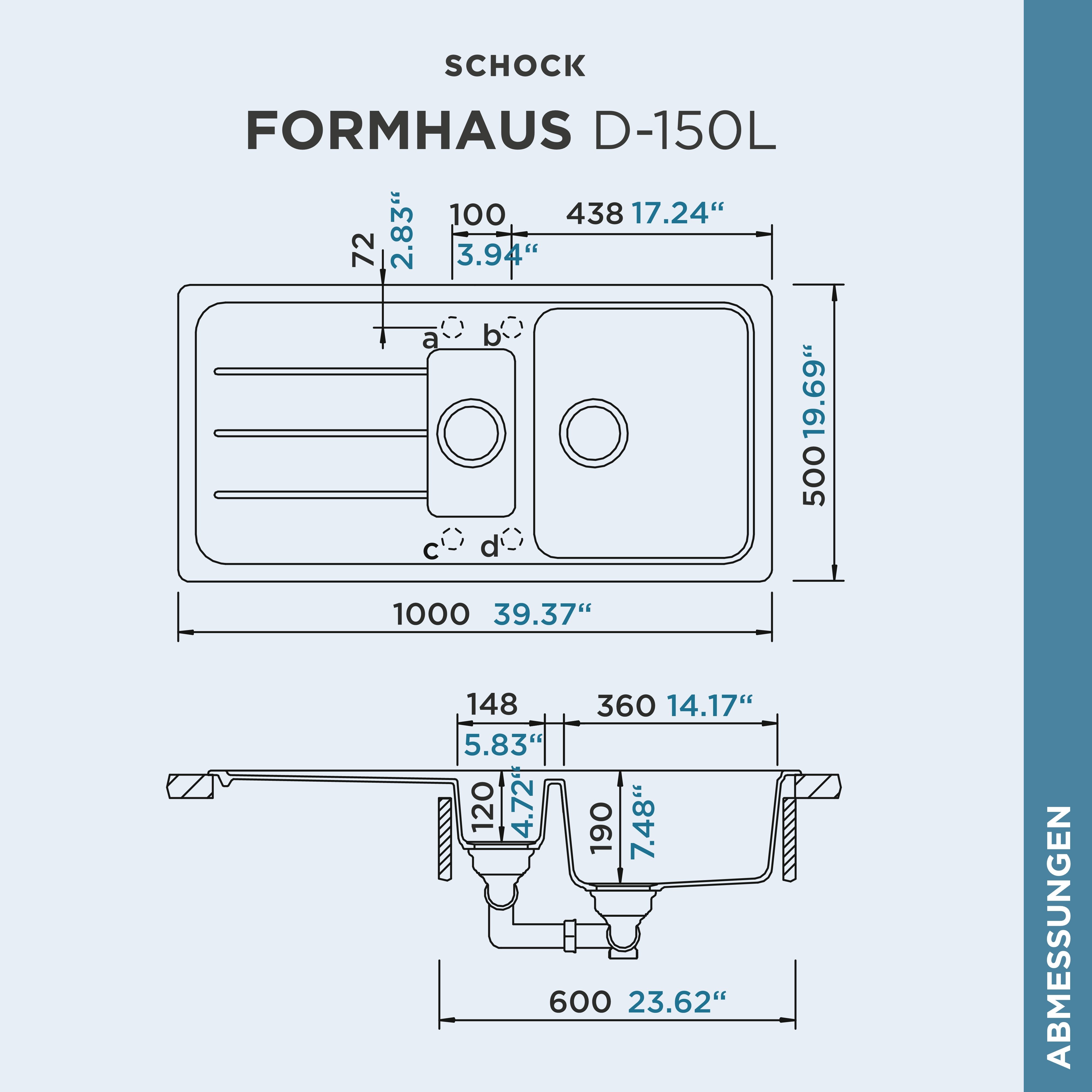 Schock Granitspüle Formhaus, rechteckig, 100/50 cm, mit Restebecken