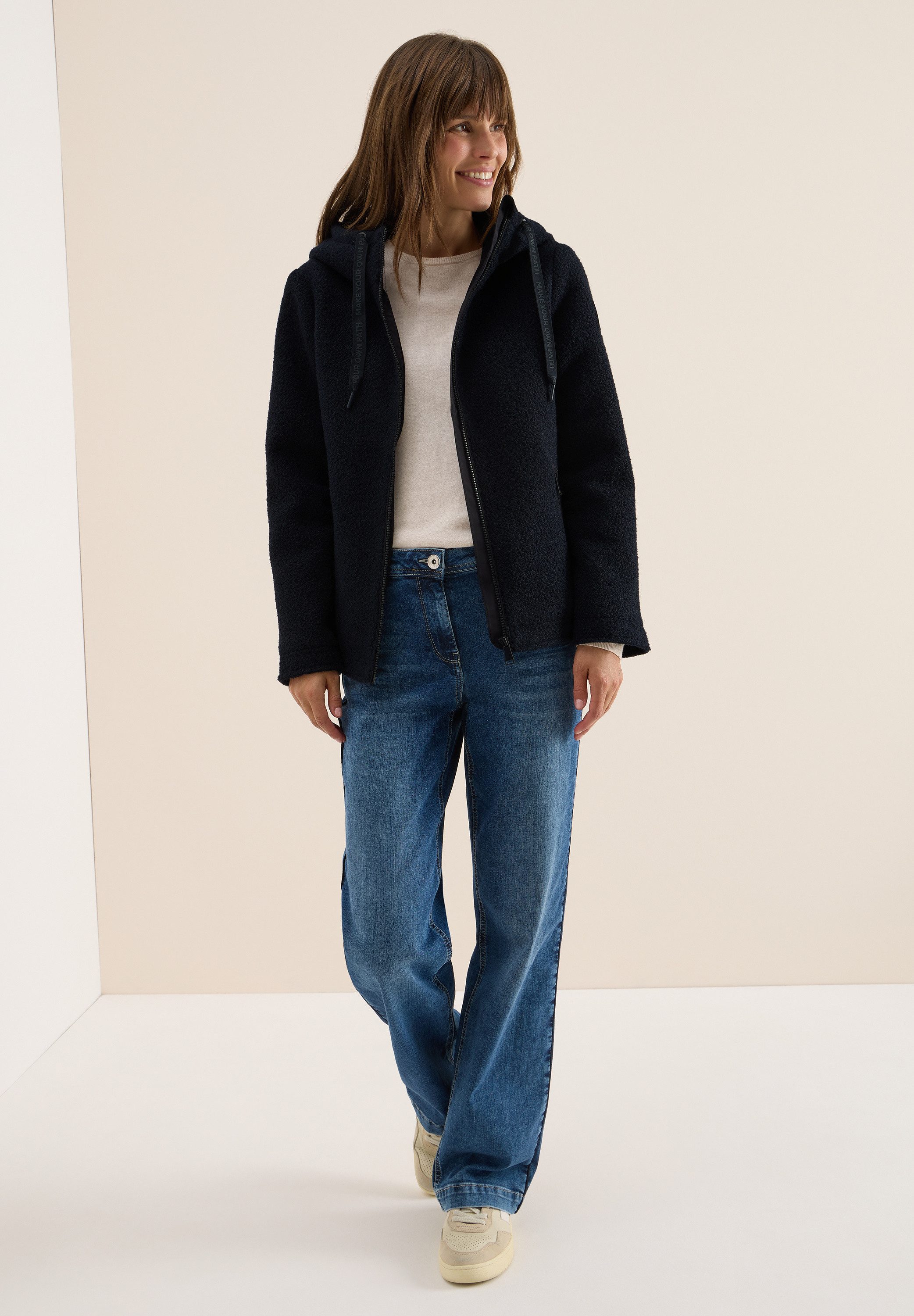 CECIL Fellimitatjacke mit Kapuze mit Tunnelzugband