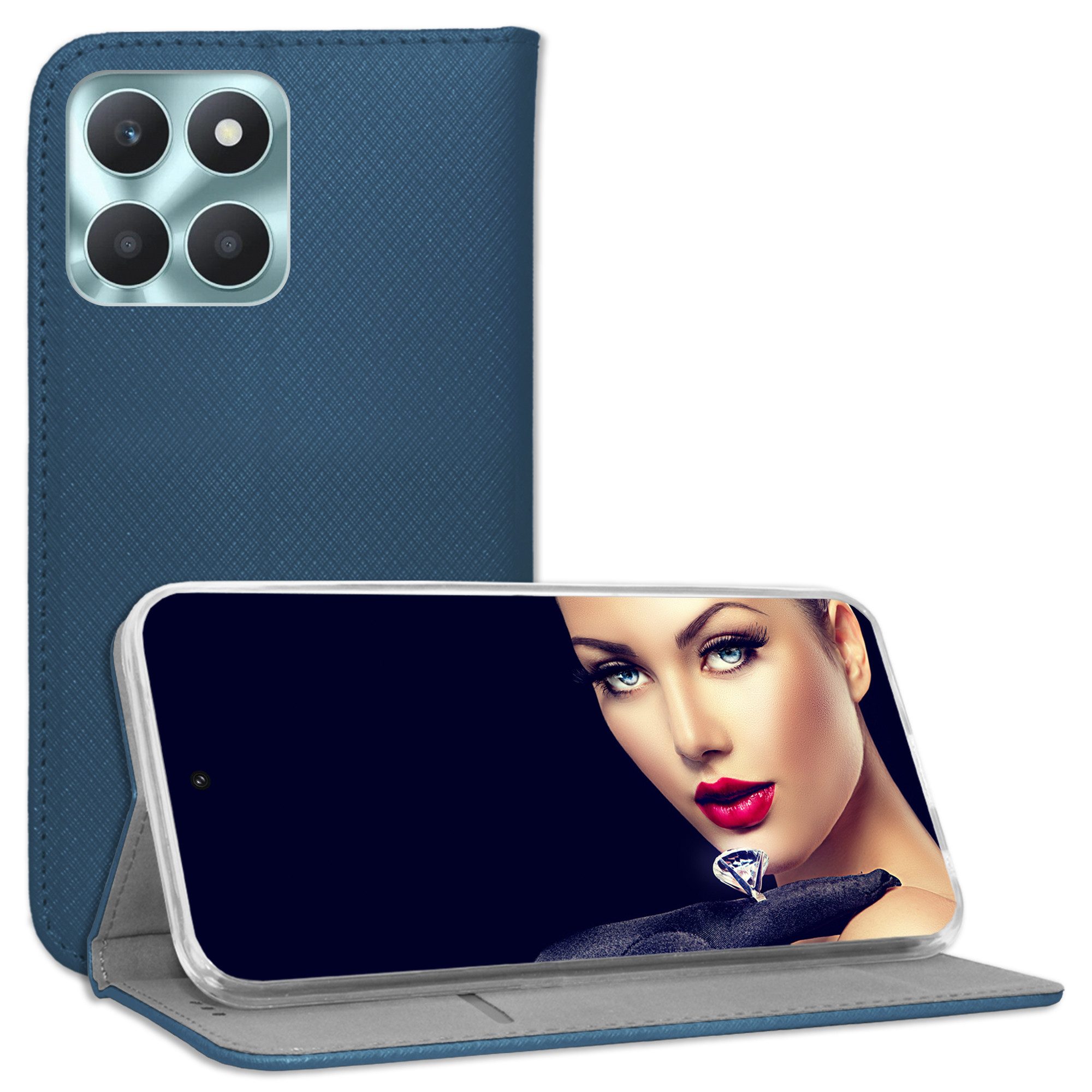 mtb more energy Smartphone-Hülle Smart Magnet für Honor X6a, Blau, Bookstyle Klapphülle Cover Wallet Case aus Kunstleder