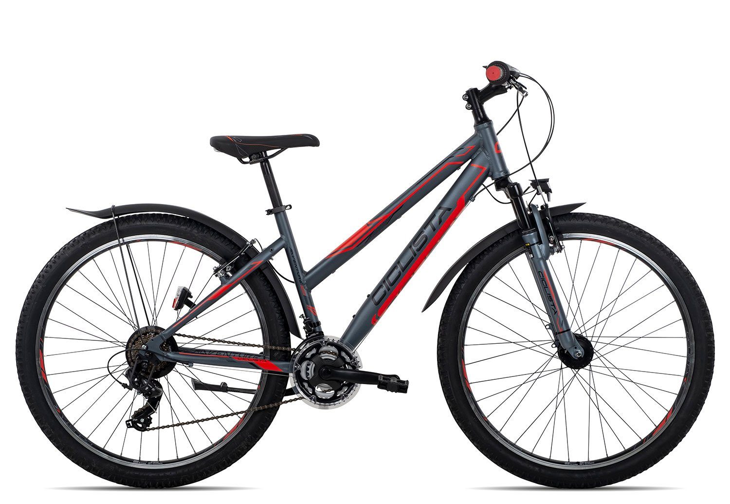 Adventure Jugendfahrrad Shimano 27.5 Gang grey 21 Schaltwerk, 27,5 Ciclista Zoll 21 red black Kettenschaltung, Kinderfahrrad Trapez, Tourney schwarz/grau