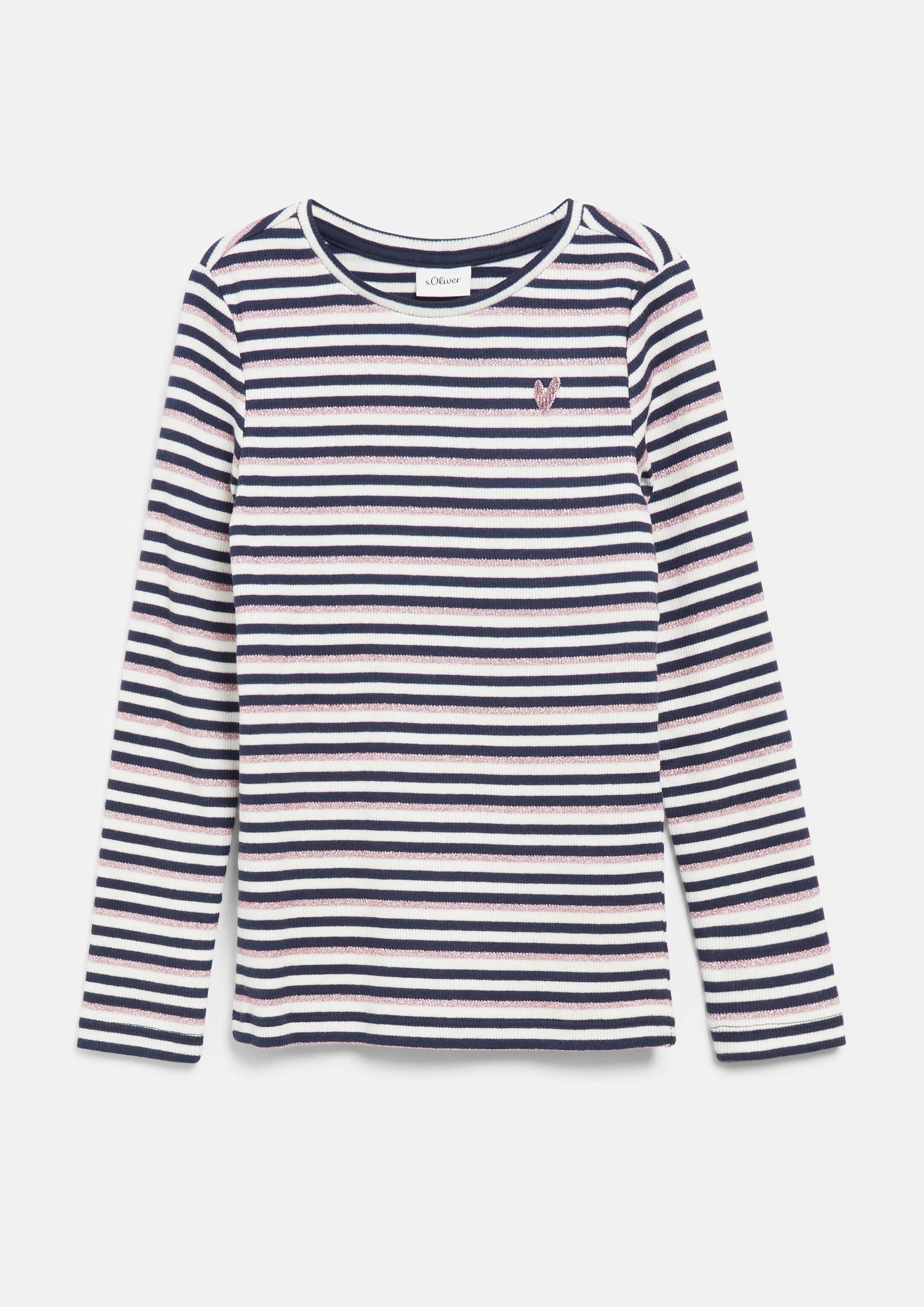 s.Oliver Langarmshirt T-Shirt Langarm-Shirt im Slim Fit mit Stickerei und Glitzergarn