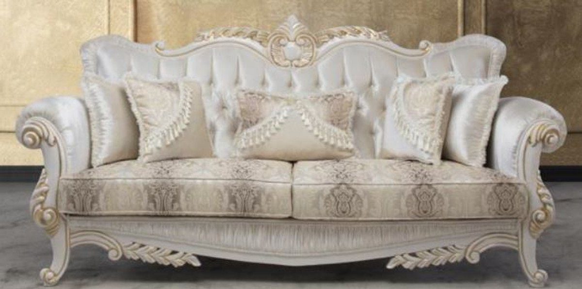 Casa Padrino Sofa Luxus Barock Sofa mit dekorativen Kissen Mehrfarbig / Weiß / Gold 237 x 81 x H. 115 cm - Barock Wohnzimmer Möbel