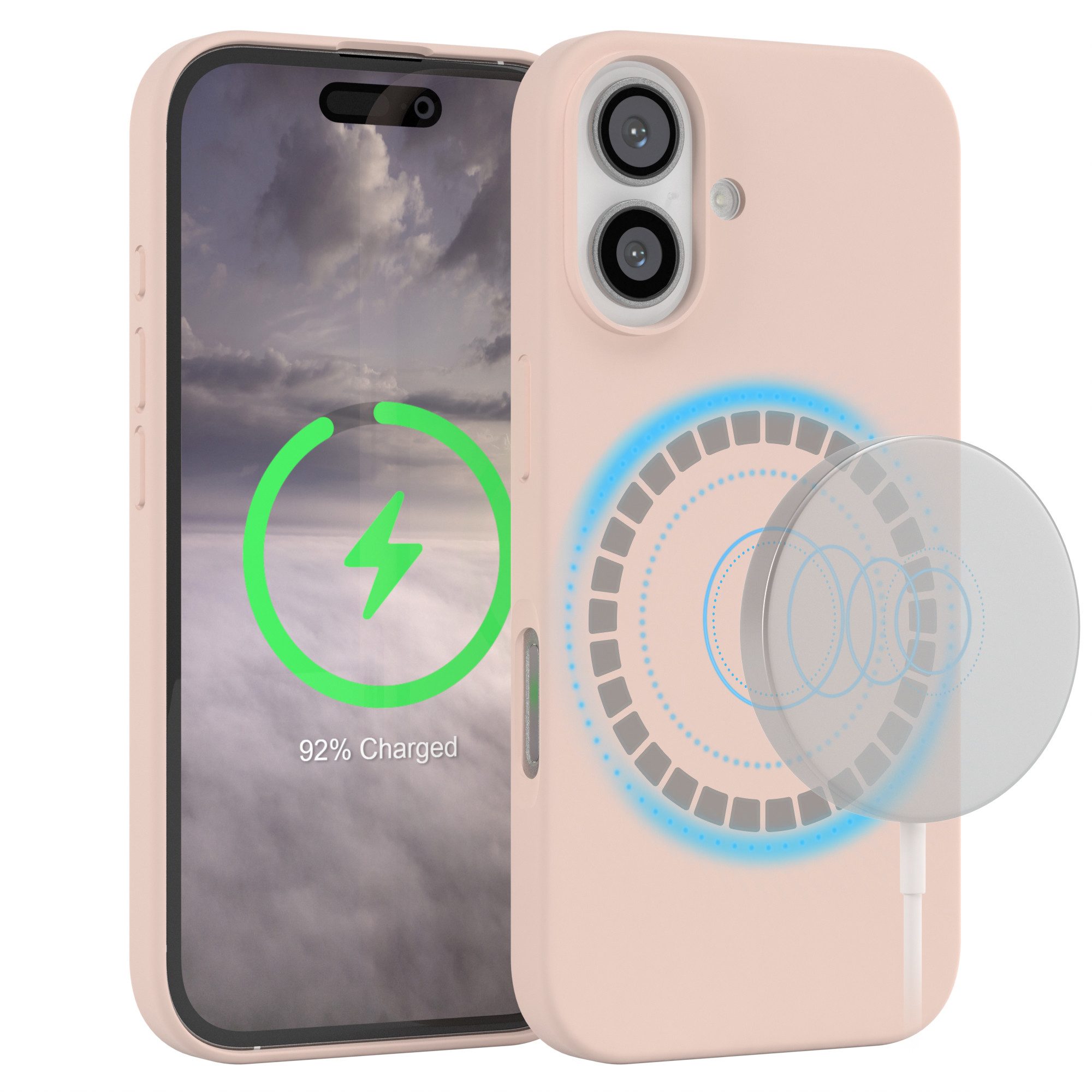 EAZY CASE Handyhülle Silikonhülle mit MagSafe für Apple iPhone 16 6,1 Zoll, Hülle Kameraschutz Handyschutzhülle kompatibel Magsafe Etui Rosa Braun