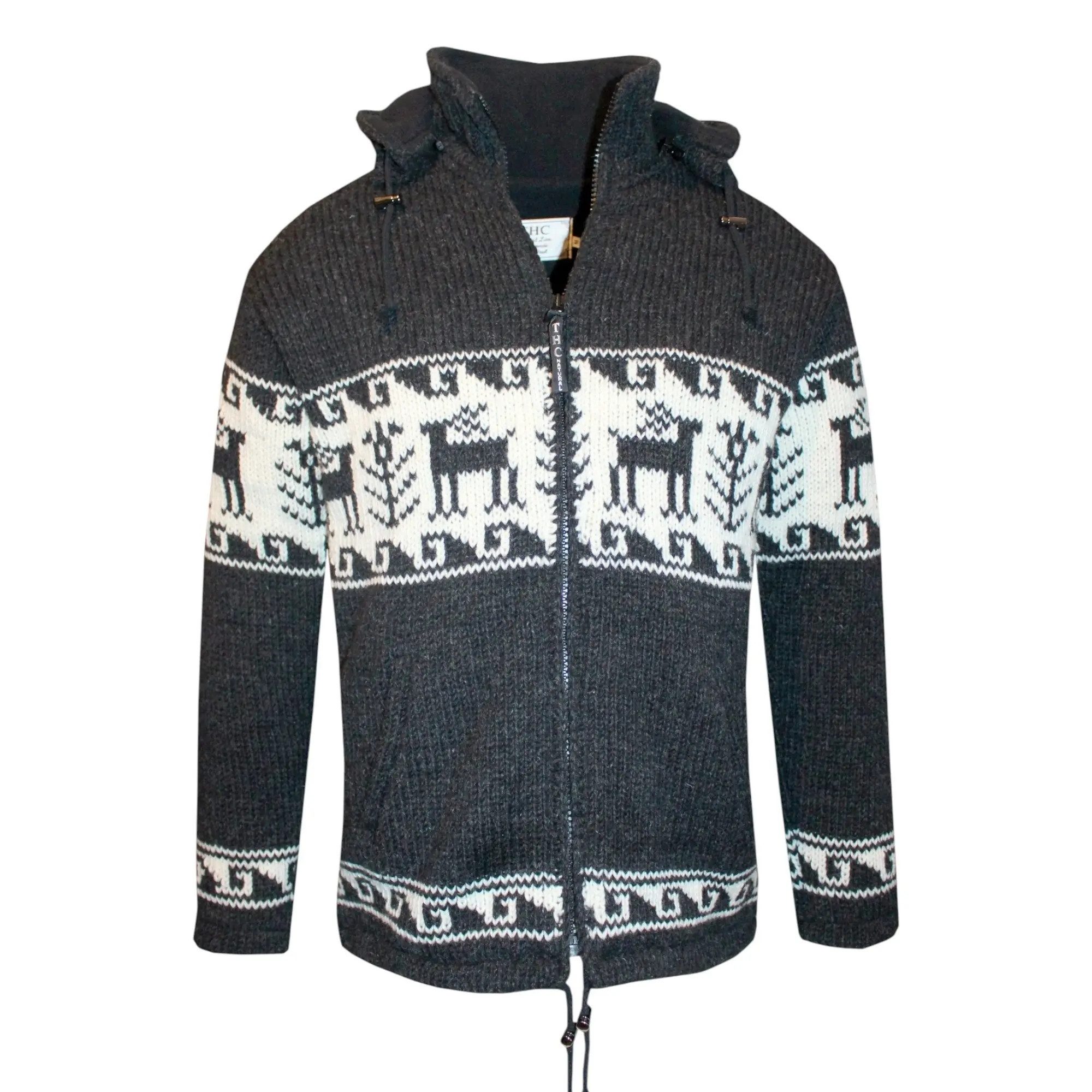 THC Natural Line Strickjacke THC Strickjacke 606 Rentier schwarz (1 Stück, 1-tlg., 1 Stück) Strickjacke mit abnehmbarer Kapuze