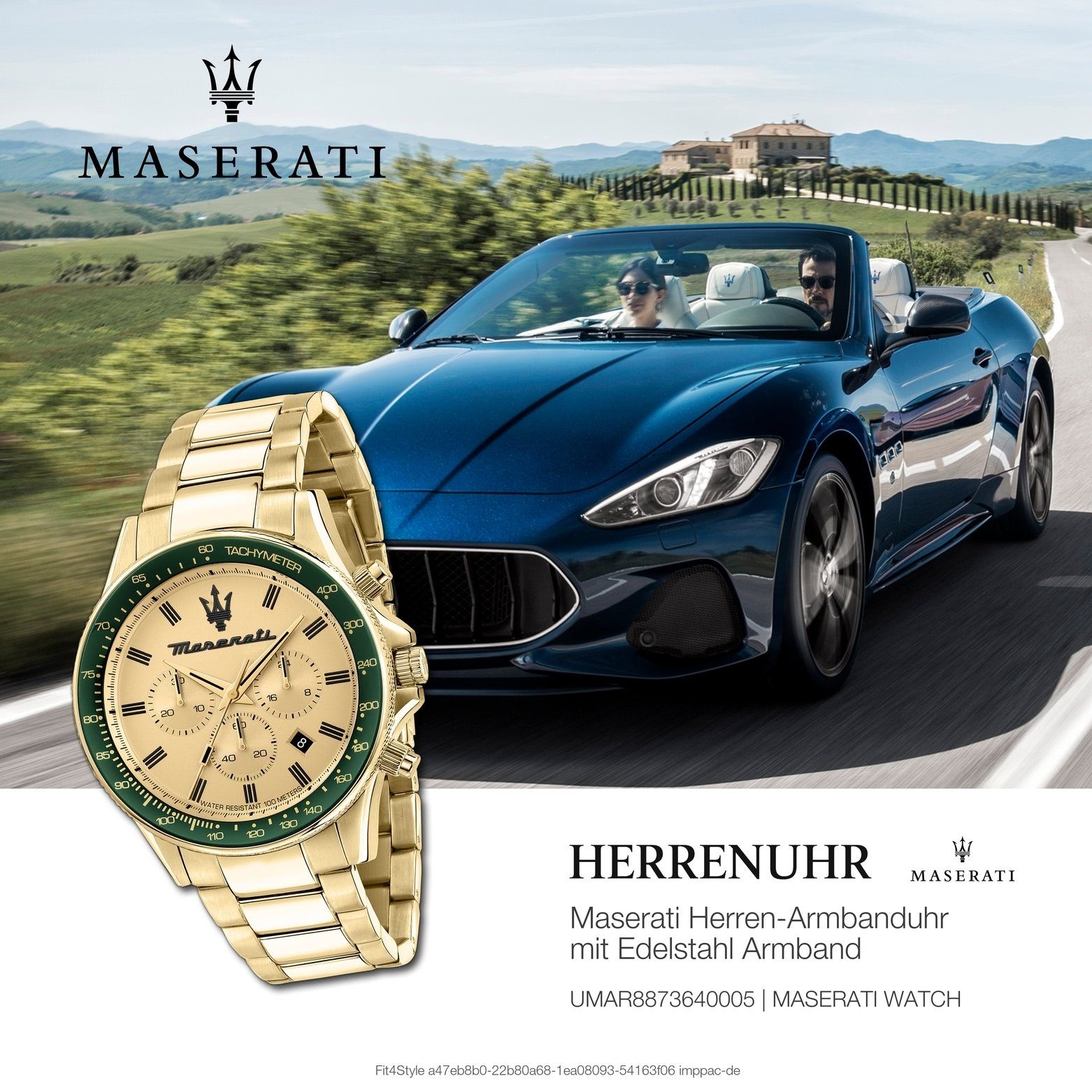 MASERATI Chronograph Maserati Herren Uhr 44mm) gold Made-In Herrenuhr Italy rund, Chronograph, (ca. groß Edelstahlarmband