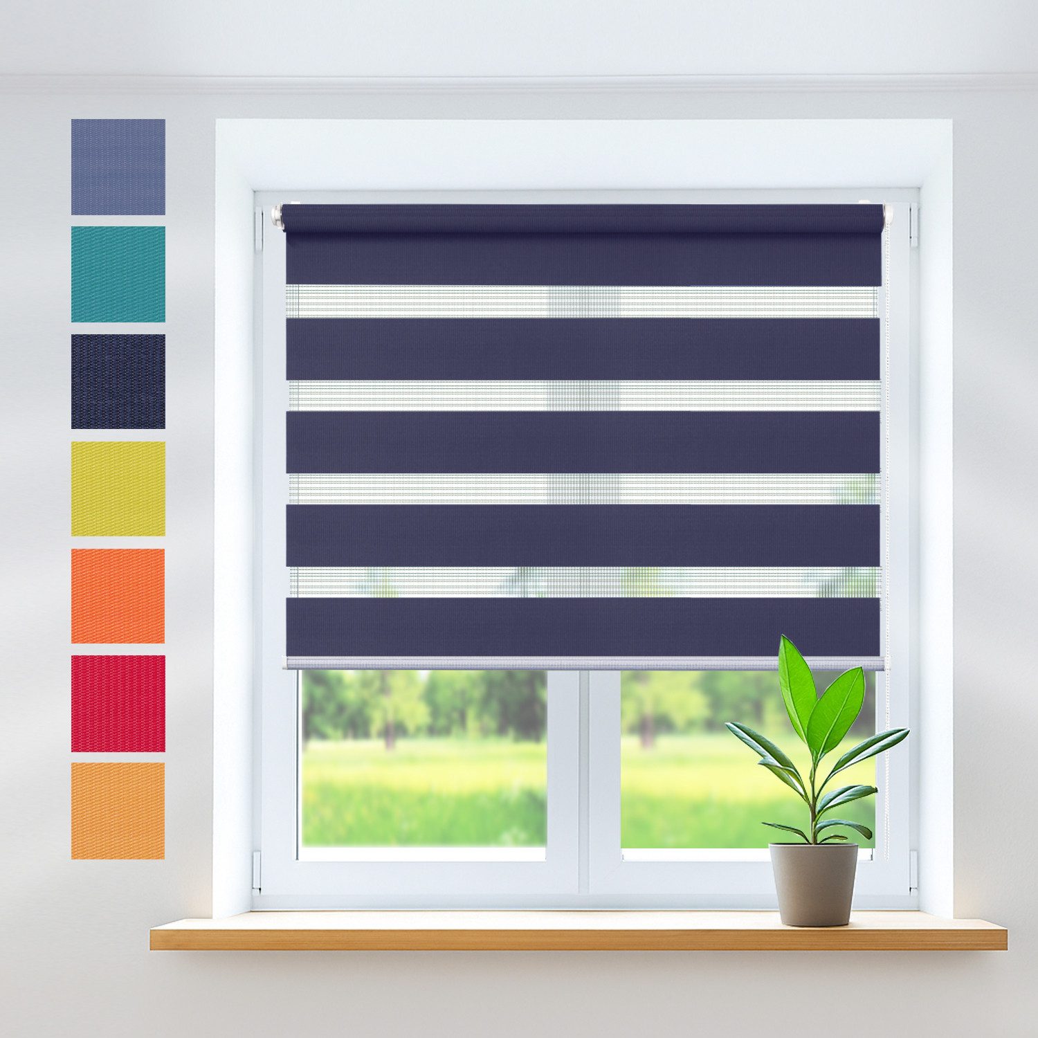 Doppelrollo COR Rollo ohne Bohren 50x150 cm, blau, Rikmani, Klemm- oder Schraubmontage, Moderne Optik, Klemm- oder Schraubmontage, Sicht- und Sonnenschutz