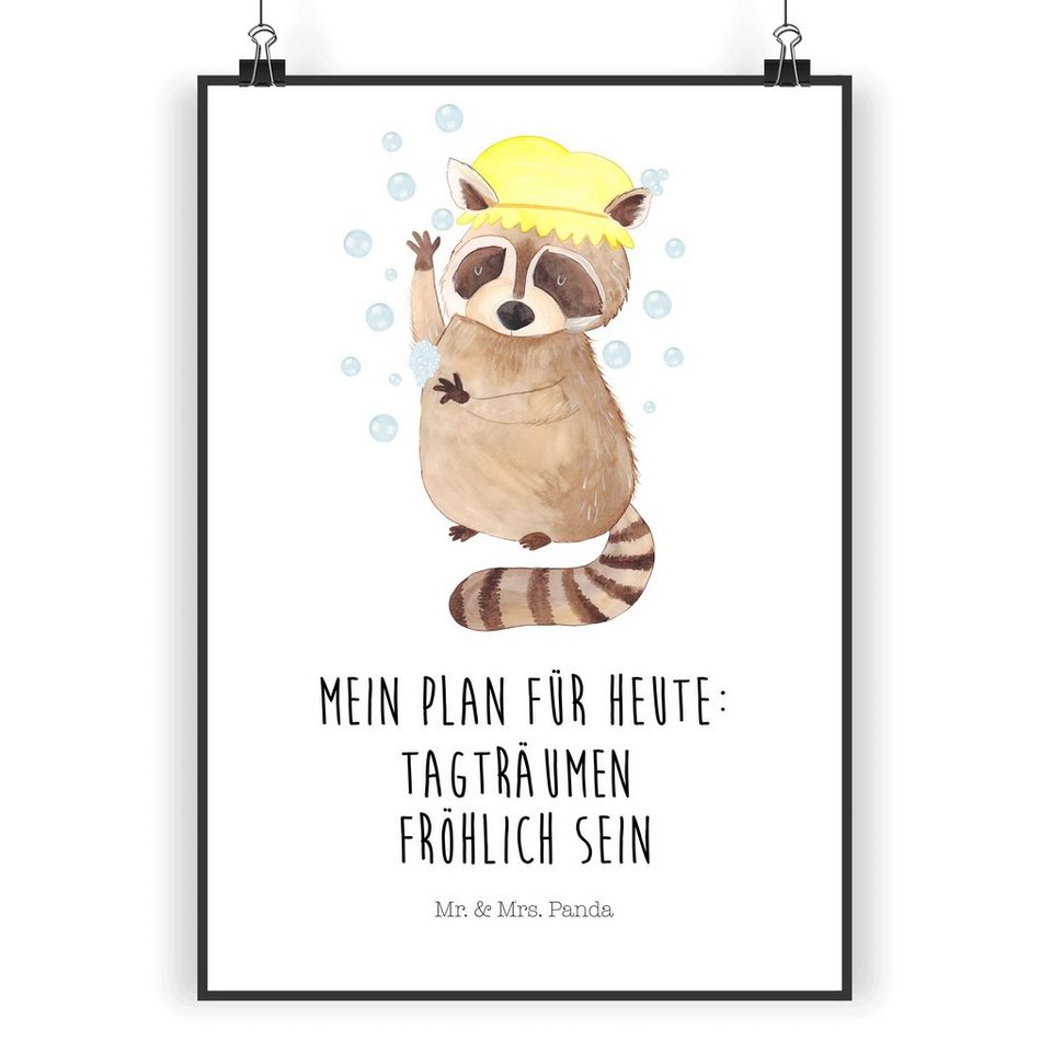 Mr. & Mrs. Panda Poster DIN A5 Waschbär - Weiß - Geschenk, süße Tiermotive,  Mr. & Mrs. Panda, Waschbär (1 St)