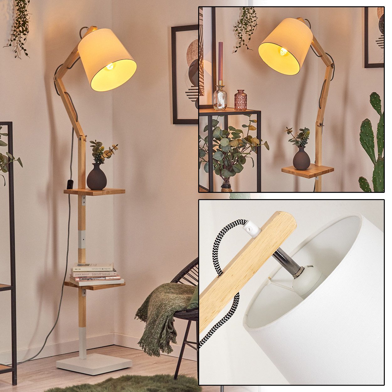 hofstein Stehlampe Stehlampe aus Holz/Metall/Stoff in günstig online kaufen