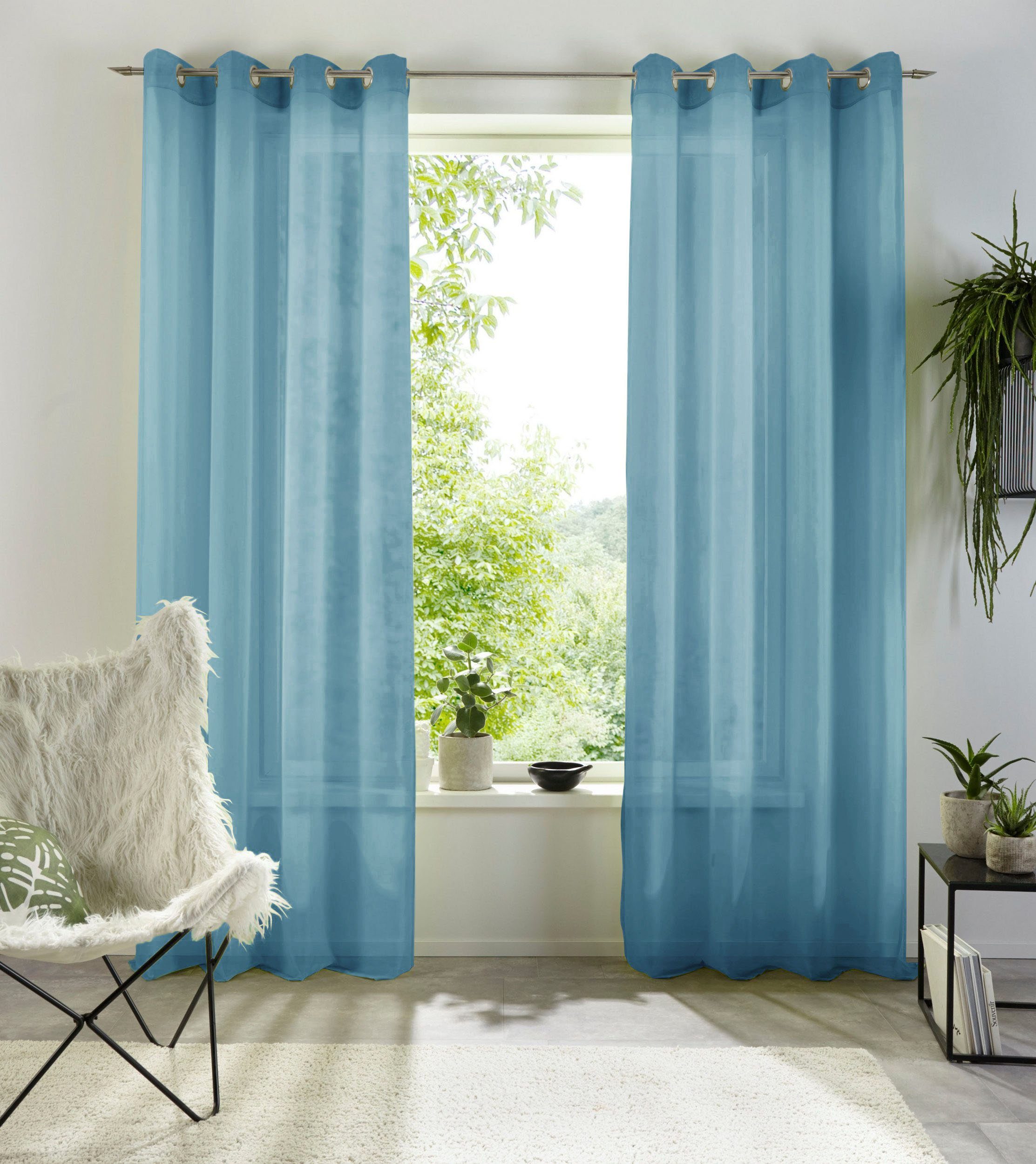 Gardine XANA, my home, Ösen (1 St), transparent, Polyester, 1 Schal, Voile, einfarbig, pflegeleicht blau