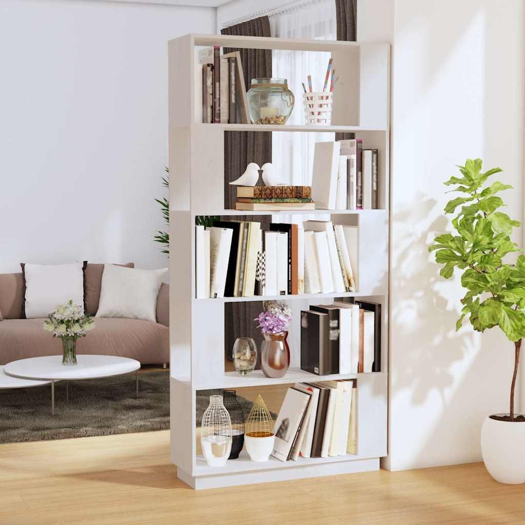 vidaXL Bücherregal vidaXL Bücherregal/Raumteiler Weiß 80x25x163,5 cm Massivholz Kiefer