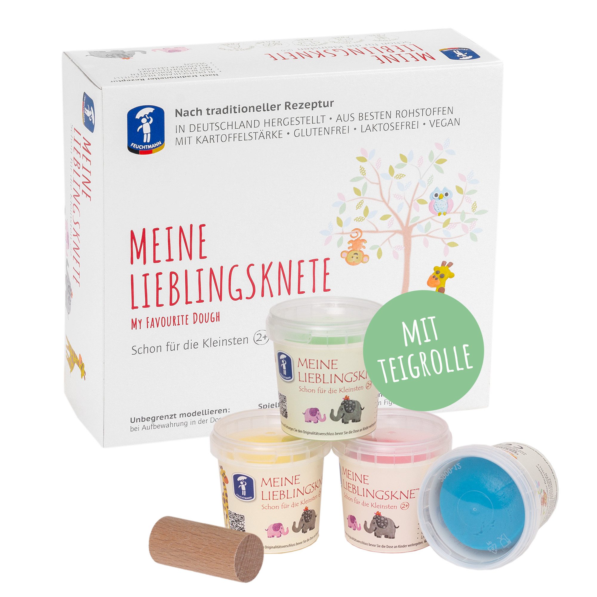 Feuchtmann Knete MEINE LIEBLINGSKNETE Basic+ (Knetset, 1-tlg., mit Teigrolle), vegane glutenfreie Kinderknete ab 3 Jahren