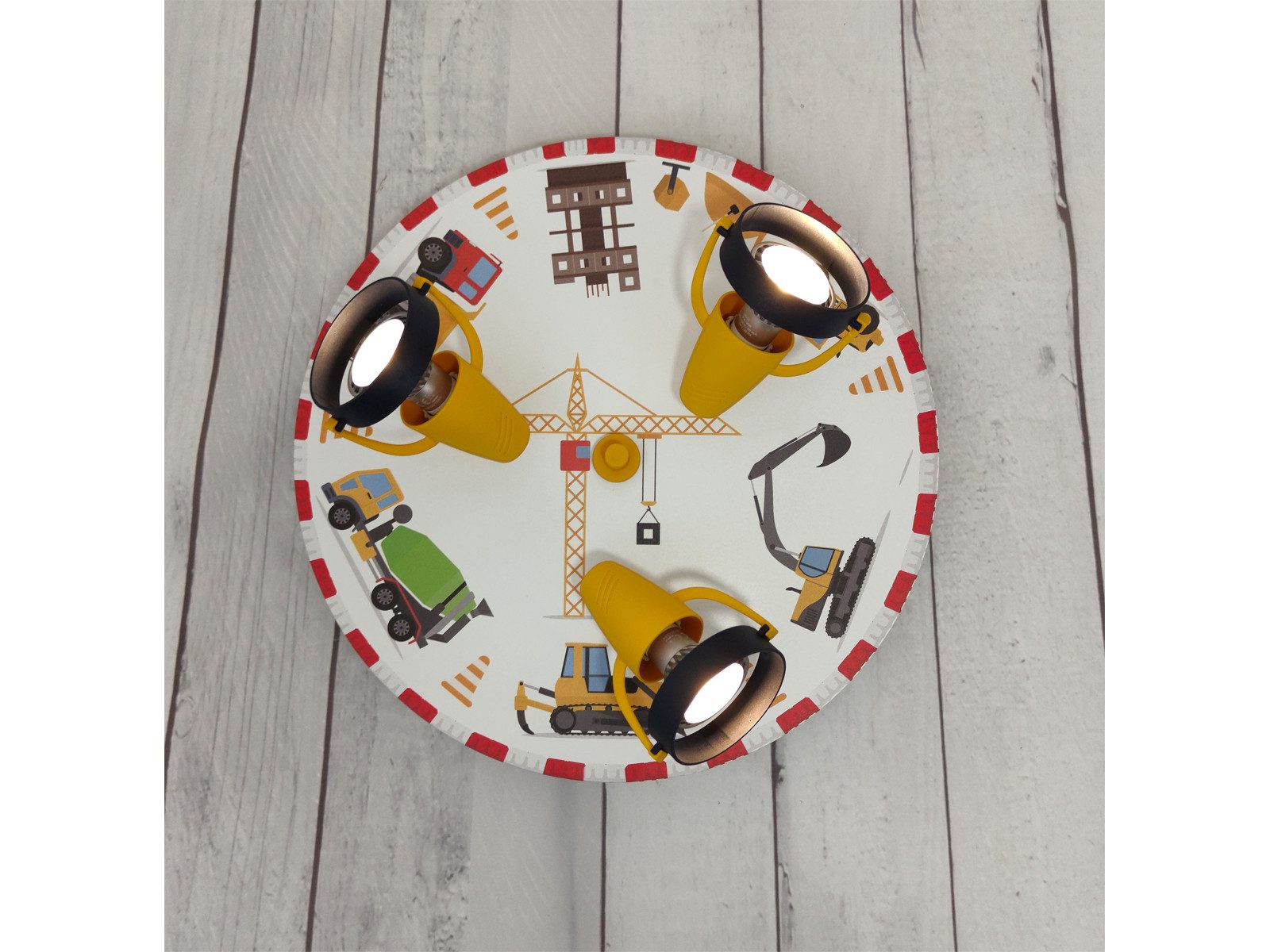 niermann LED Deckenstrahler, Dimmfunktion, LED wechselbar, Über Schalter in 3 Stufen dimmbar, Warmweiß, Coole Baustellen Kinder-Lampe für die Decke im Jugendzimmer Ø 35cm