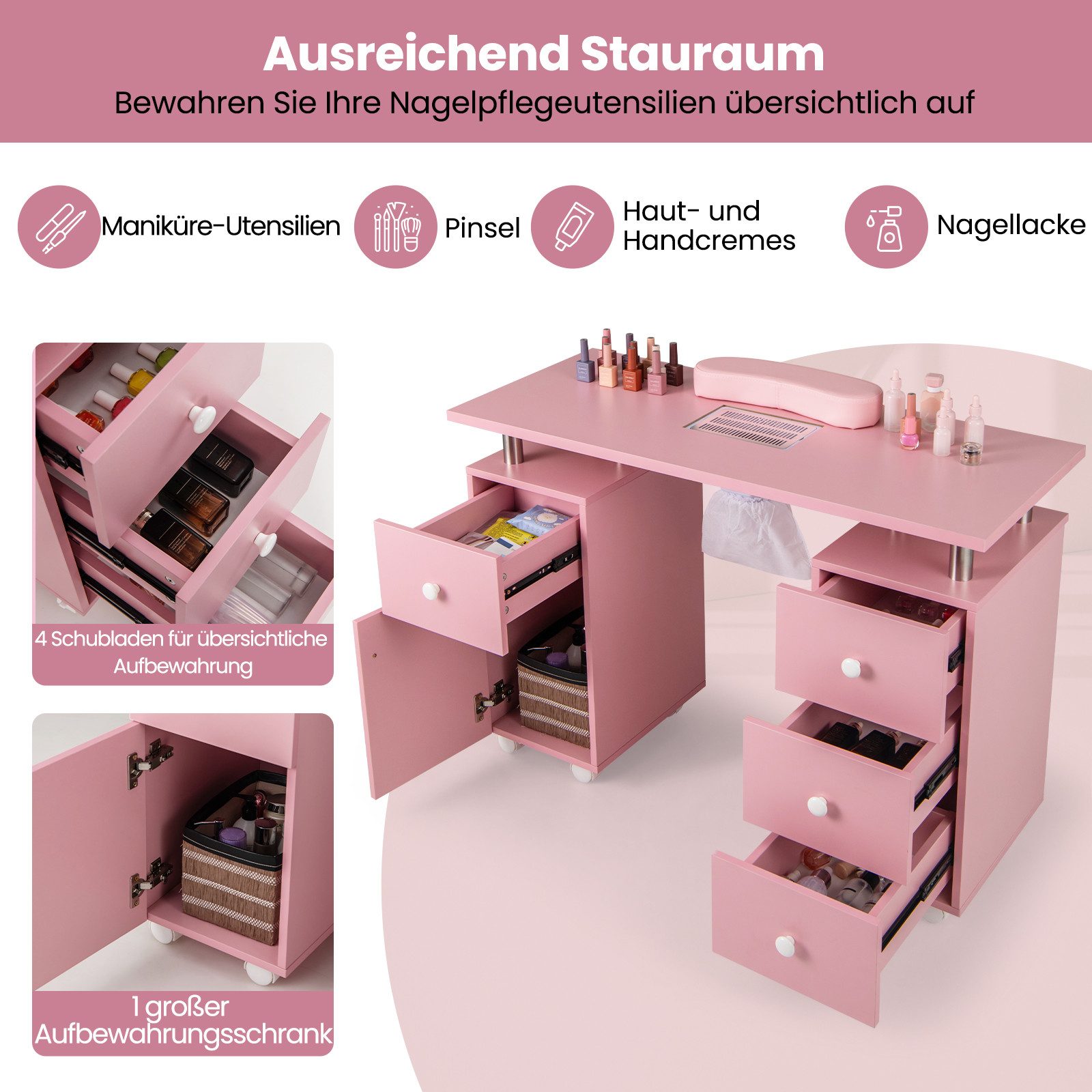 COSTWAY Maniküre-Pediküre-Set, Maniküretisch mit elektrischer Staubabsaugung Nageltisch – Bild 2 von 5