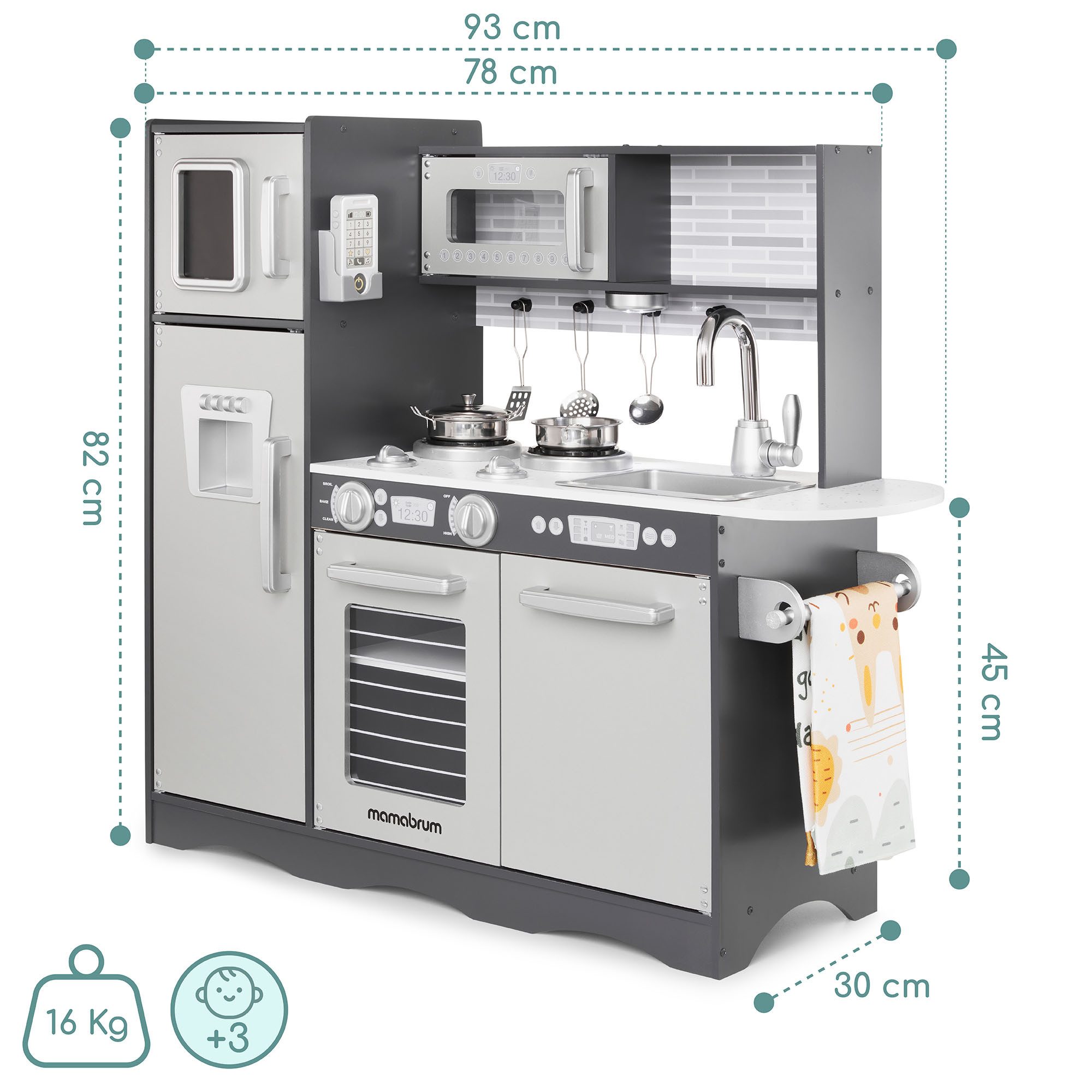 Mamabrum Kinder-Küchenset XXL-Holzküche mit LED-Beleuchtung, Schürze und Zu günstig online kaufen