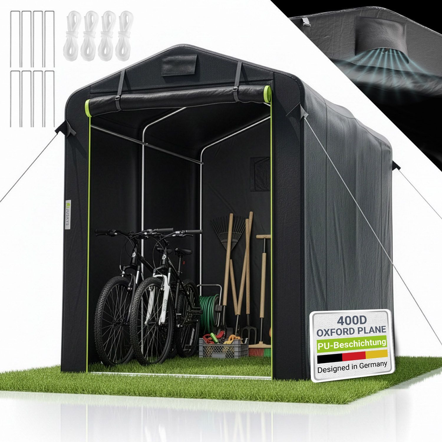 Juskys Gerätezelt, Wetterfest, inkl. Befestigungsmaterial, Stecksystem, mit Fenster