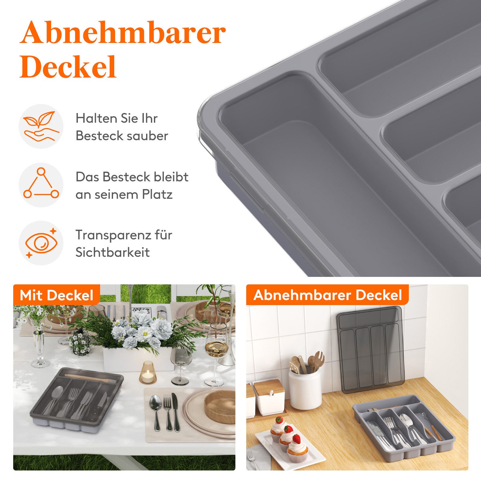 Lifewit Besteckeinsatz Besteckkasten für Schubladen mit Deckel günstig online kaufen
