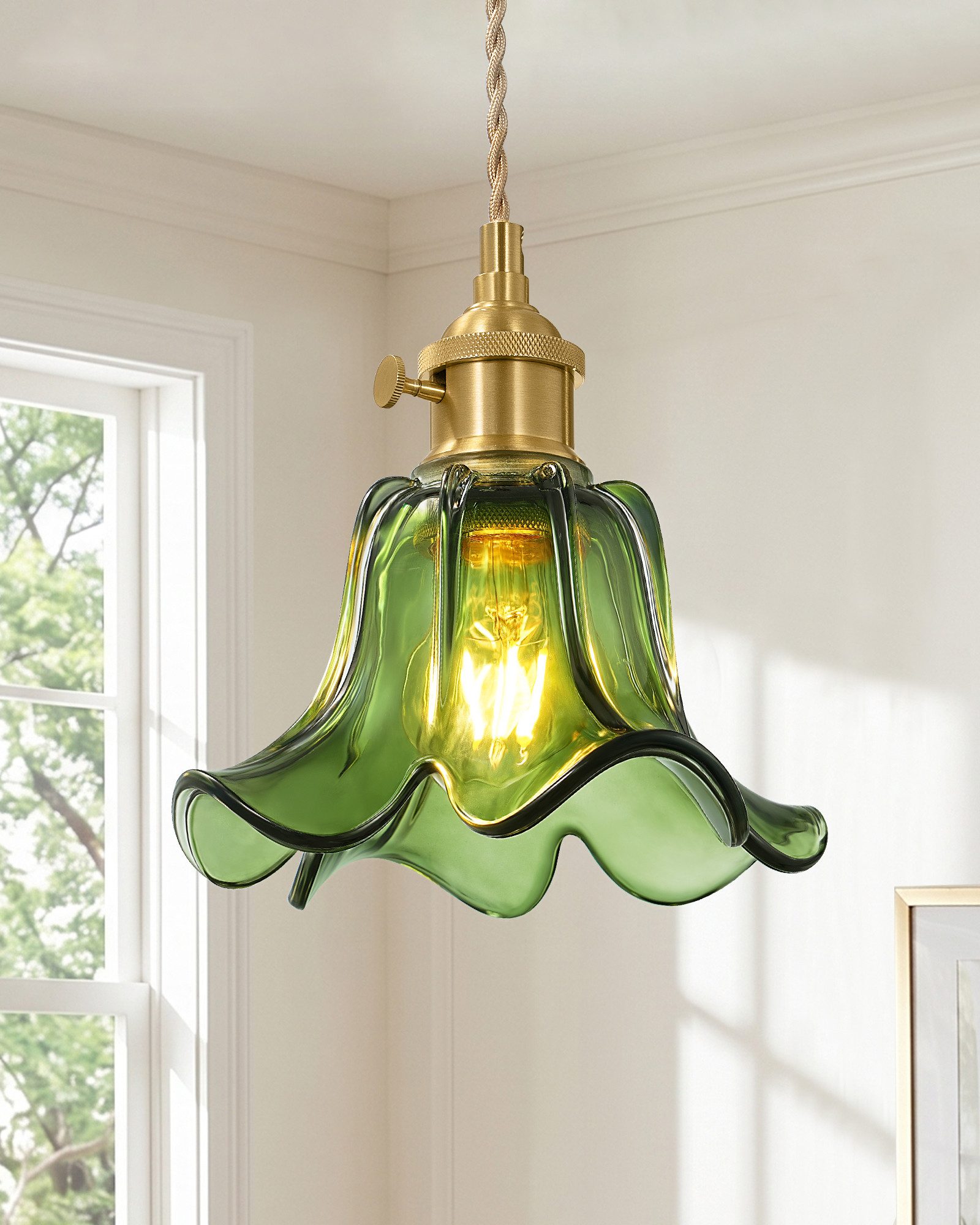 EDISHINE Pendelleuchte Glas, LED wechselbar, warmweiß, 1,5 m höhenverstellbares Hanfseil, für Kücheninsel, Esstisch und Flur