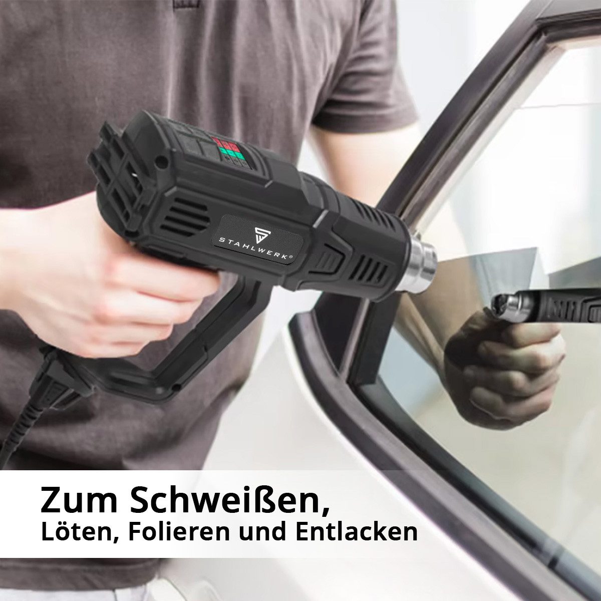 STAHLWERK Heißluftgebläse HP-2000 PRO 2.000 Watt starke Heißluftpistole und Heißluftfön, 2000 in W, bis max. 600 °C, (Set, 9-tlg., Set), zum Schweißen, Löten, Schrumpfen