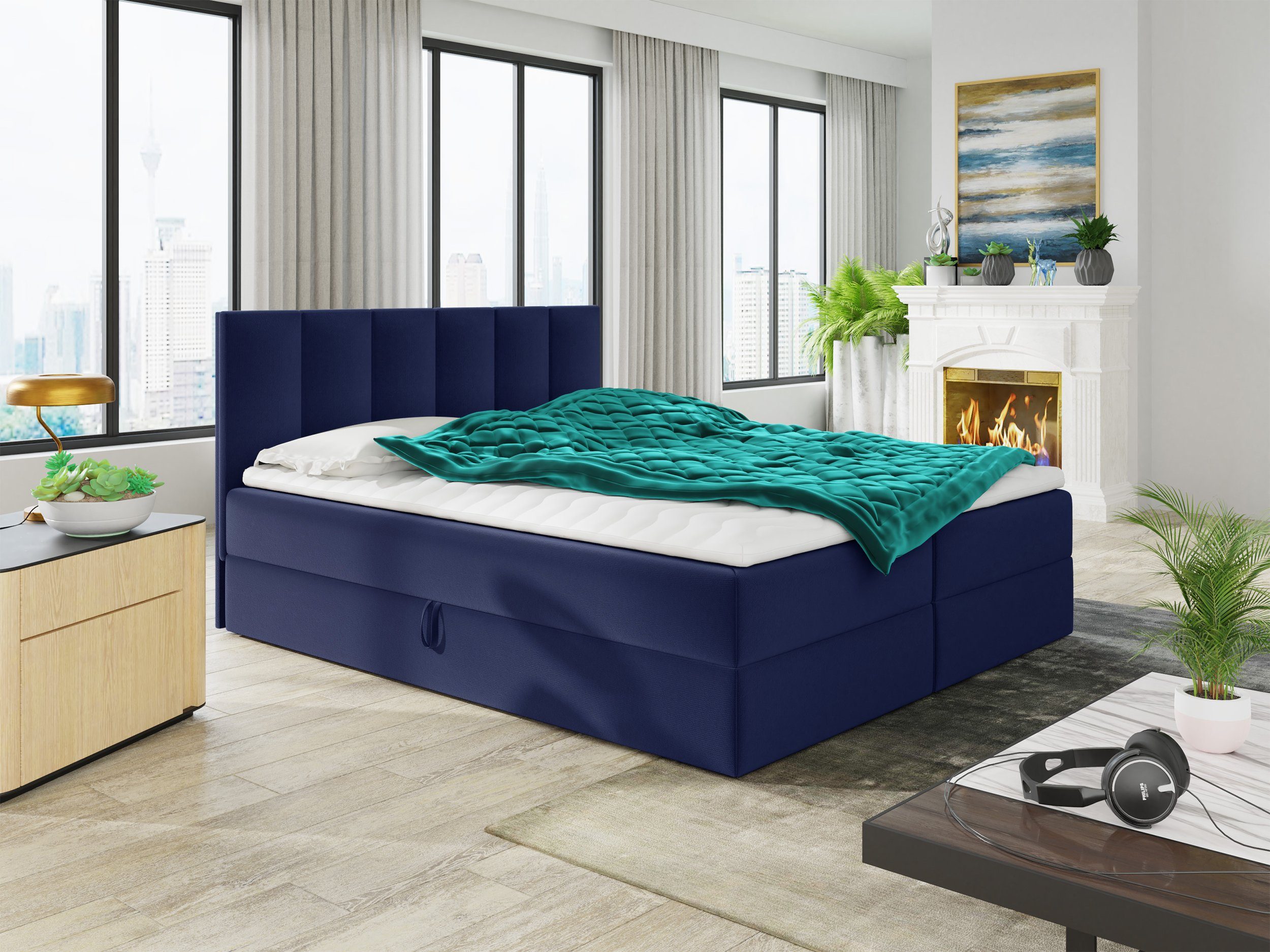 Sofnet Boxbett Star (mit zwei Bettkästen, Bonell-Matratze und Topper), Doppelbett, Polsterbett mit Kopfteil, Boxspringbett