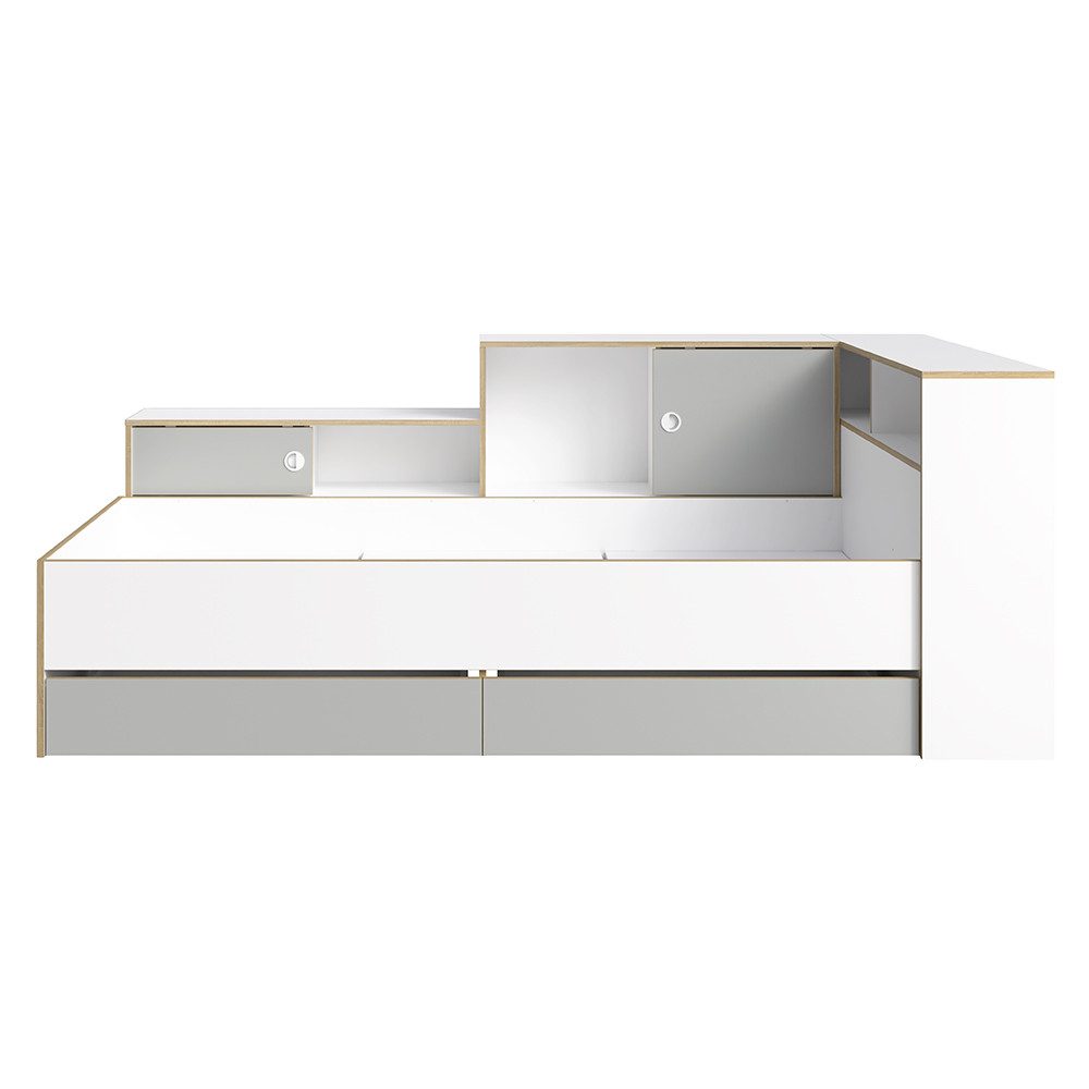 Lomadox Kinderbett POZZALLO-166, 90x200 cm Liegefläche, Grau mit Weiß, Stauraum