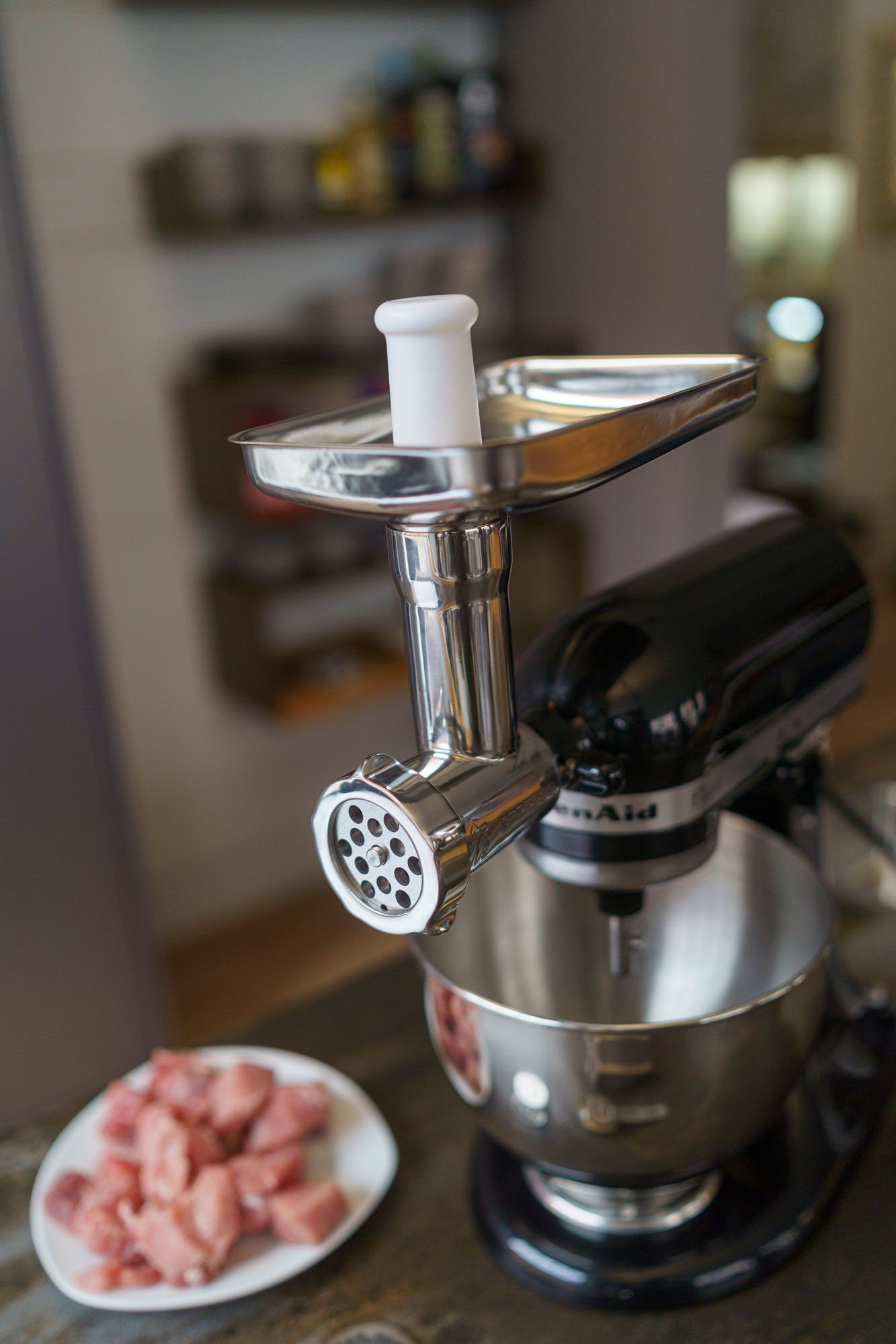 grossag Fleischwolfaufsatz KFW500, Zubehör für alle KitchenAid-Küchenmaschinen, Direktanschluss aus Edelstahl