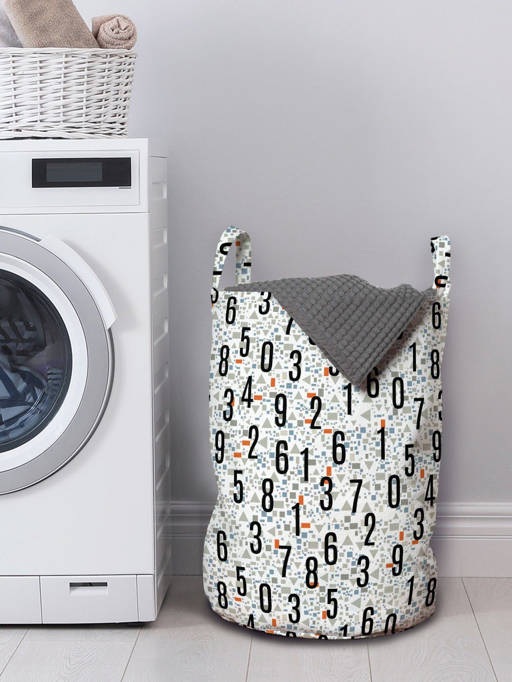 Abakuhaus Wäschesäckchen Wäschekorb mit Griffen Form Kordelzugverschluss und für Geometrische Waschsalons, Zahlen Zahlen