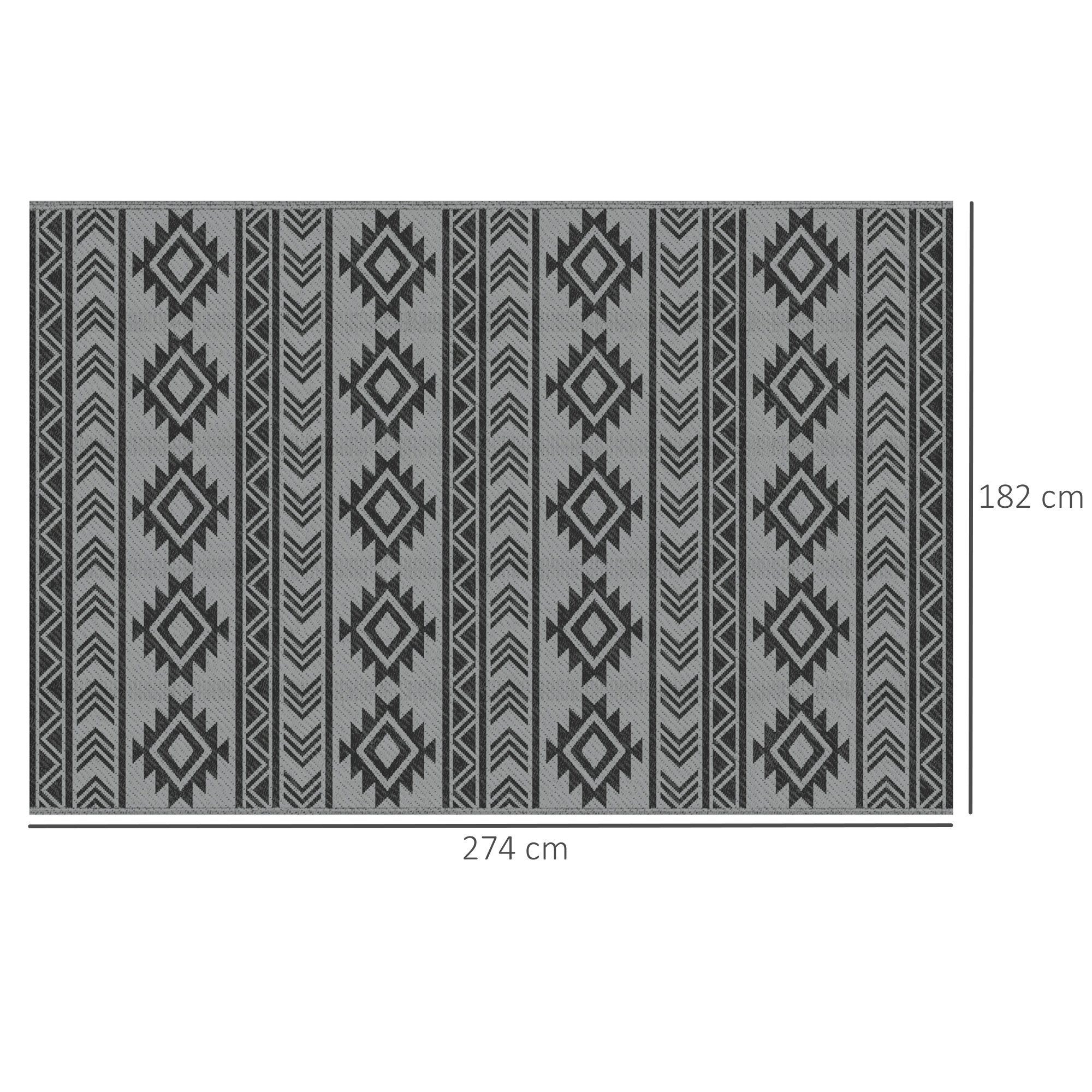 Outsunny Outdoorteppich wasserdichter Kunststoffteppich, für Terrasse, Balkon, Camping, Rechteck, Höhe: 0.3 mm, Schwarz+Grau, 182 x 274 cm