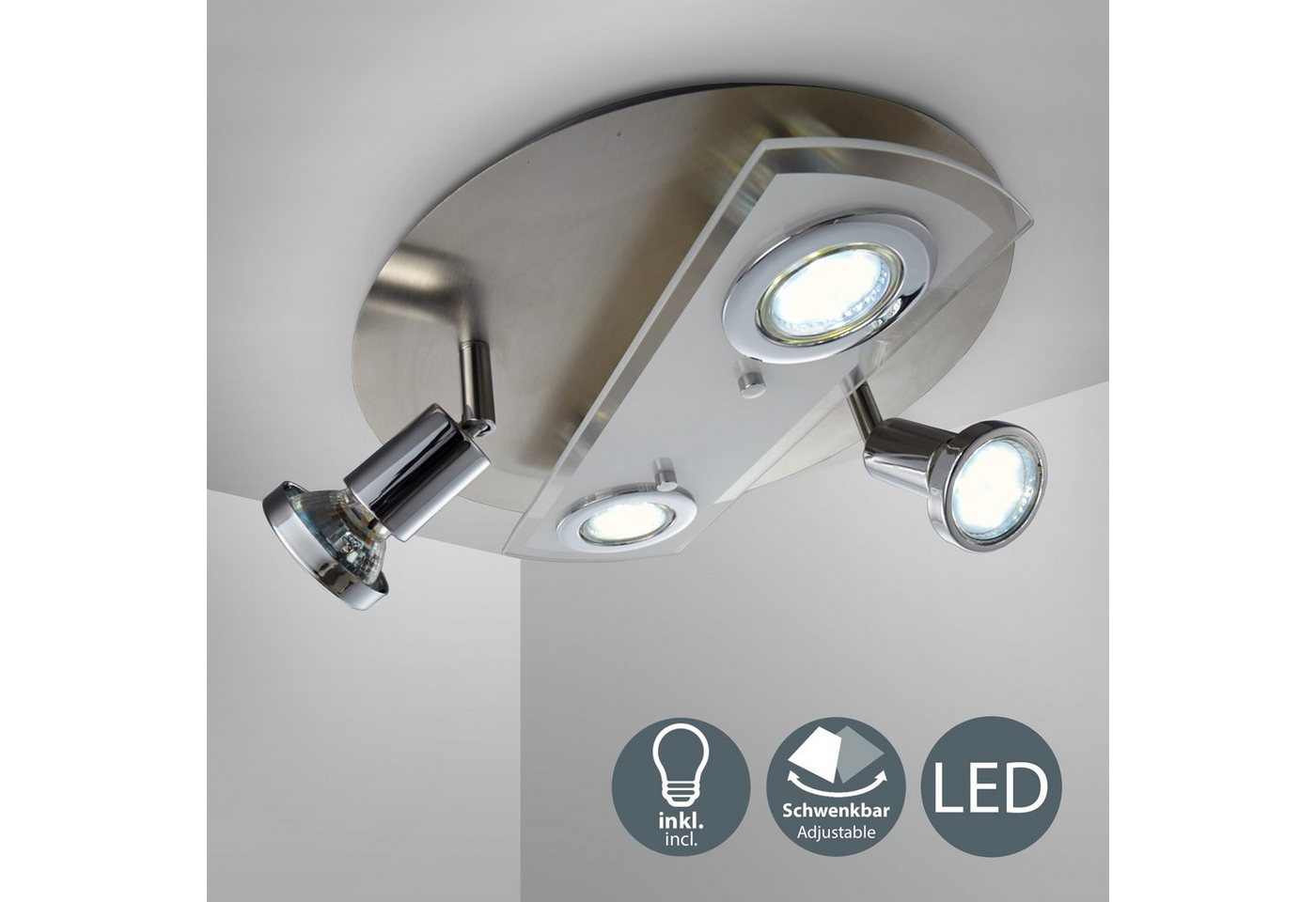 B.K.Licht LED Deckenspot »Orion«, LED Deckenleuchte rund Metall Glas Lampe Wohnzimmer Strahler inkl. 3W 350lm GU10-HomeTrends