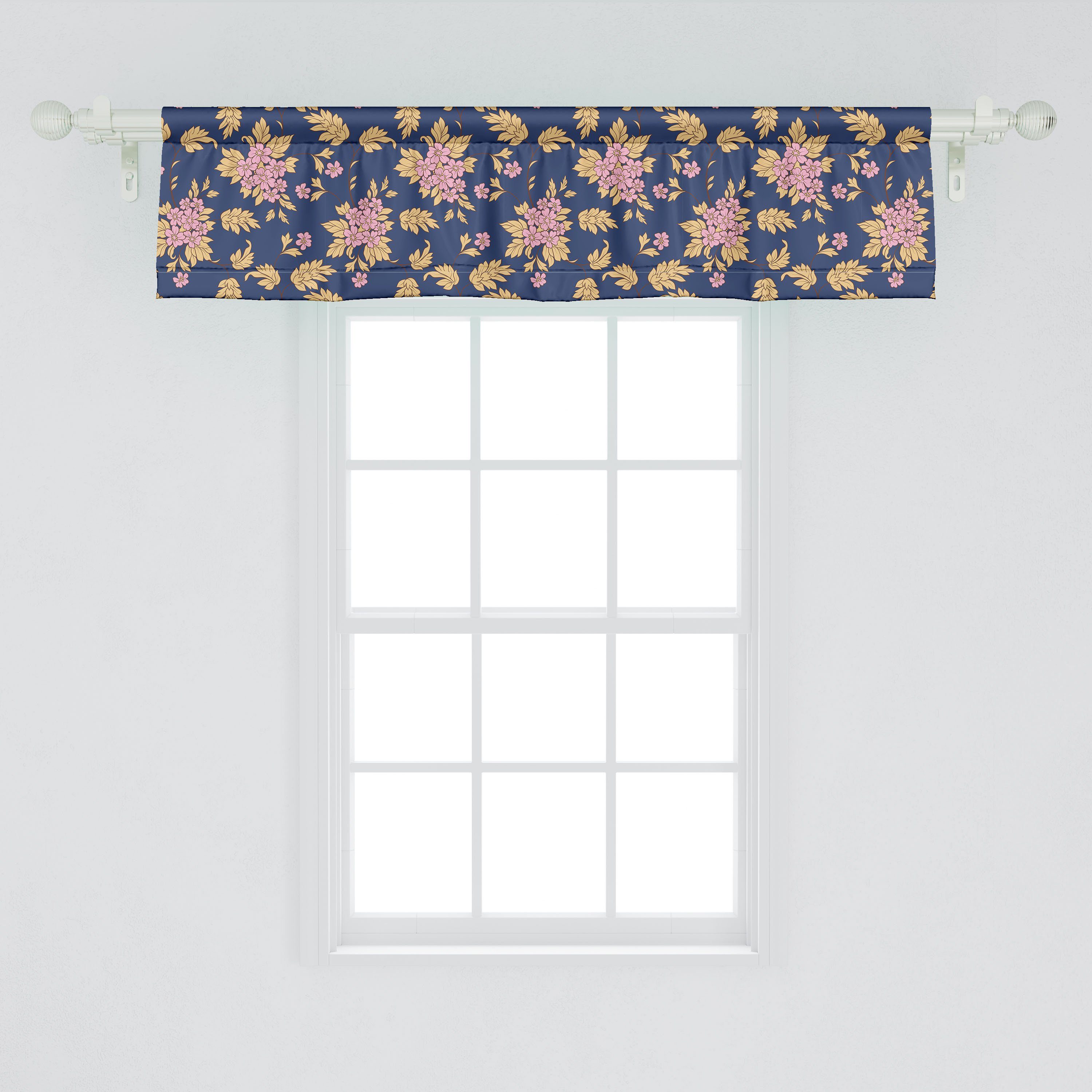 Scheibengardine Vorhang Volant Küche Schlafzimmer mit Abakuhaus, Blumen Vintage Microfaser, Dekor Garten-Blüten Stangentasche, für