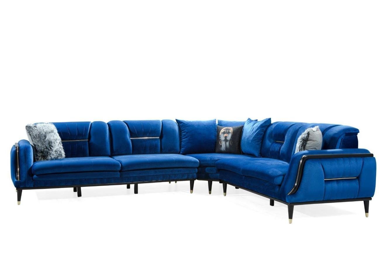 Made L-Form Ecksofa Teile, Bezug, Eckcouch Polstersofa in Europa Designer Textil Blaues JVmoebel 3