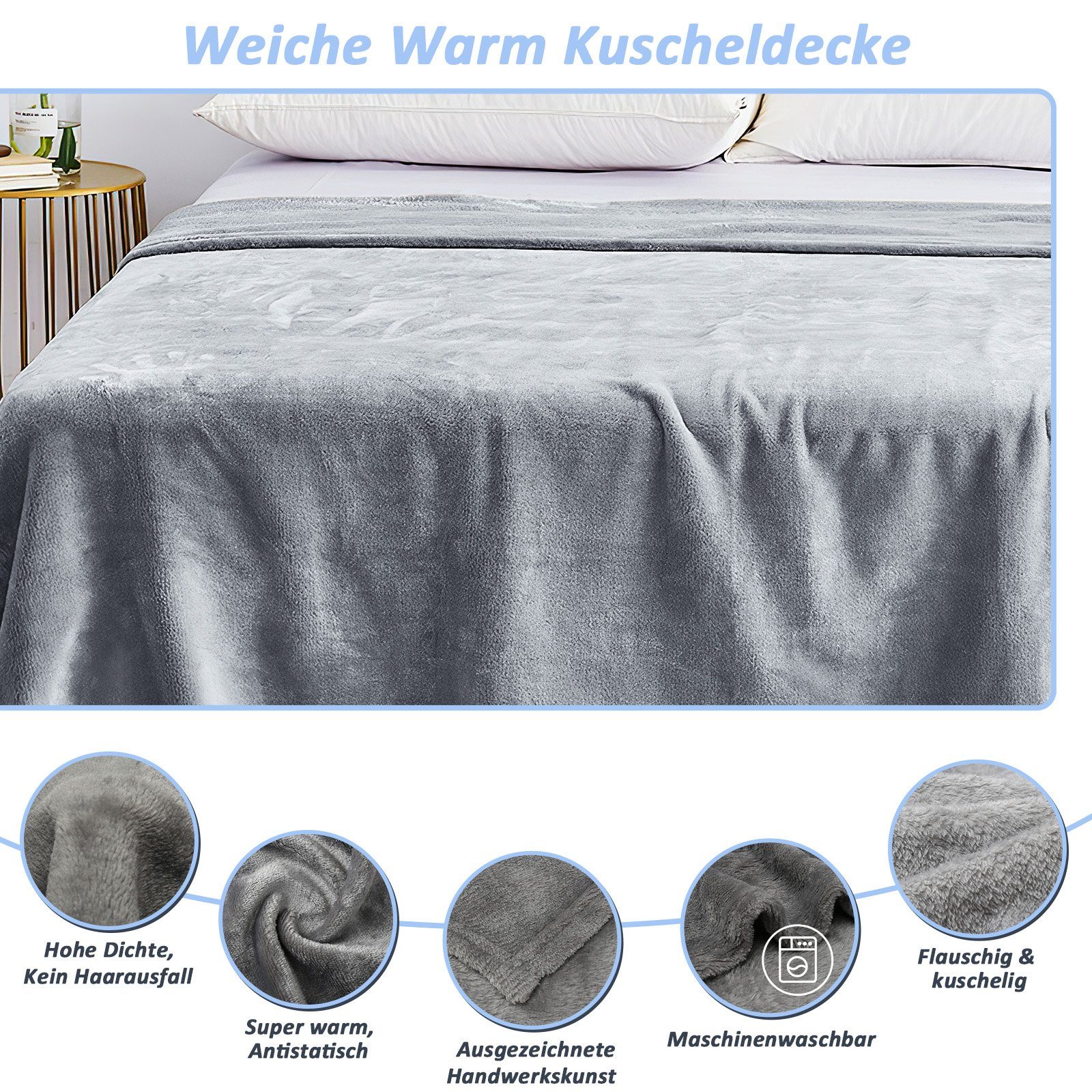 Wohndecke Premium Kuscheldecke, weichem Grau, Fleece, super Lospitch Anthrazit Uni