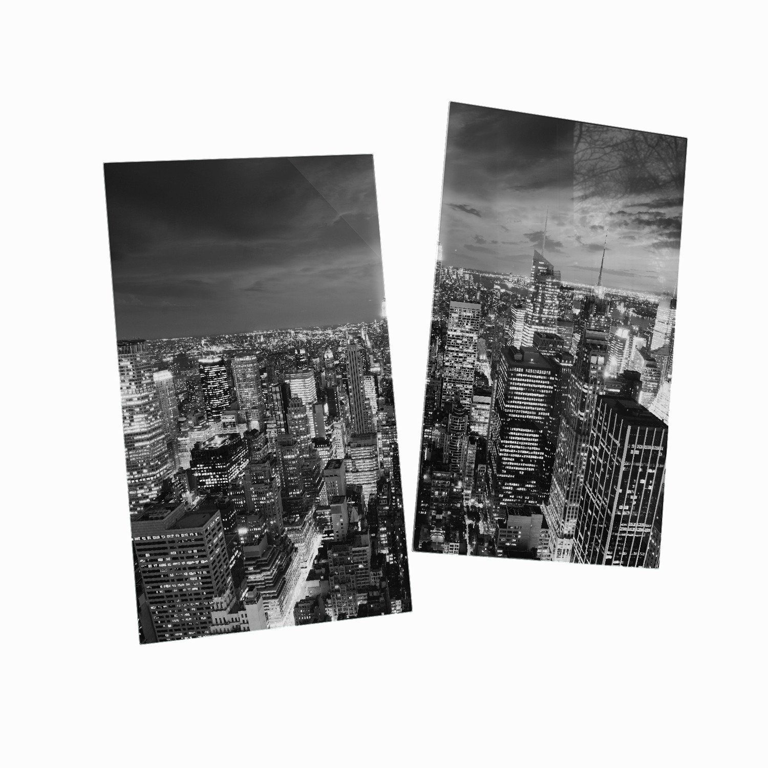 Wallario Herd-Abdeckplatte New York (Glasplatte, Nacht Panoramablick 2 5mm - Stadt tlg., schwarzweiß, inkl. Größen verschiedene bei ESG-Sicherheitsglas, die Noppen), - über