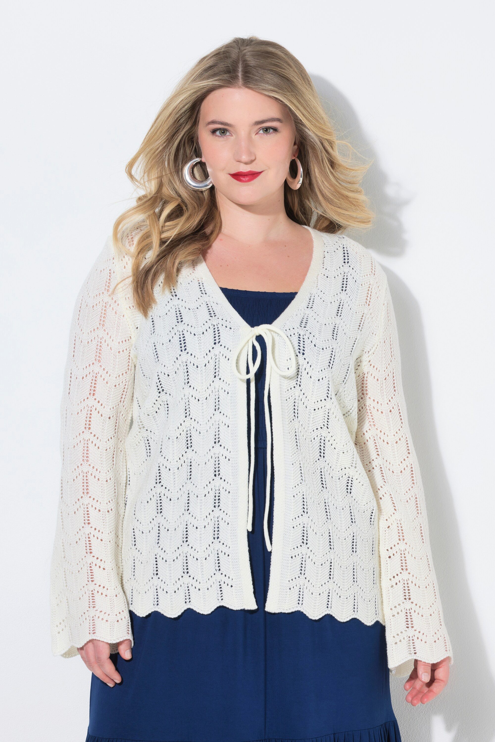 MIAMODA Strickjacke Strickjacke gerade Passform Ajourstrick Langarm