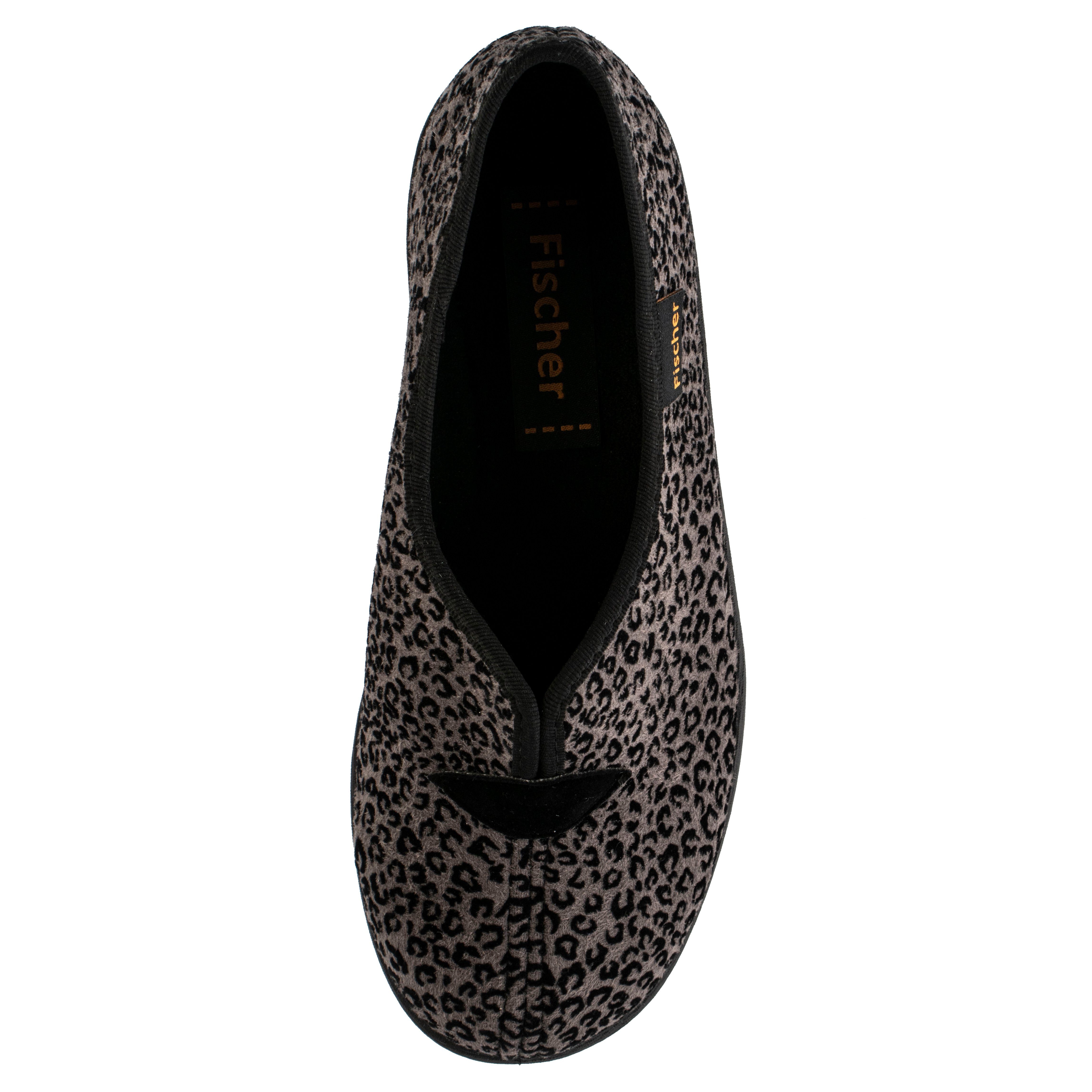Fischer-Markenschuh Dora Hausschuh Leoprint, Weite H, Frotteefutter, Zum Schlupfen