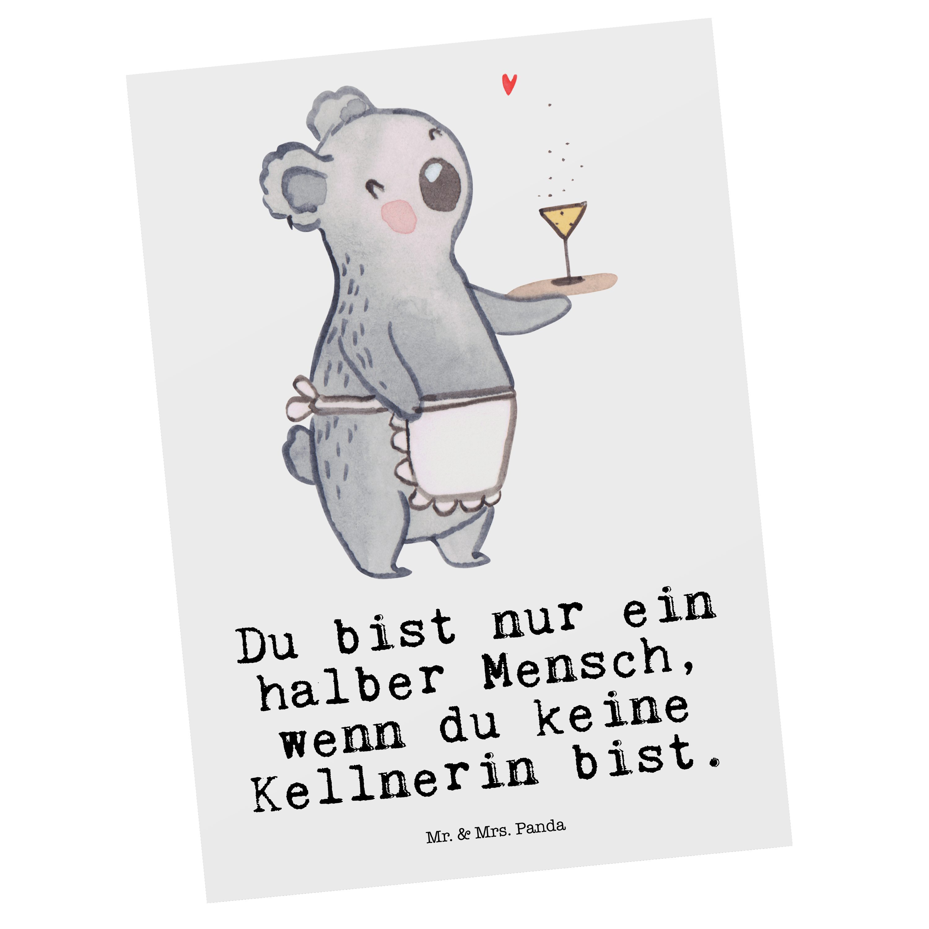 Mr. & Mrs. Panda Postkarte Kellnerin mit Herz - Weiß - Geschenk, Einladungskarte, Firma, Schenke
