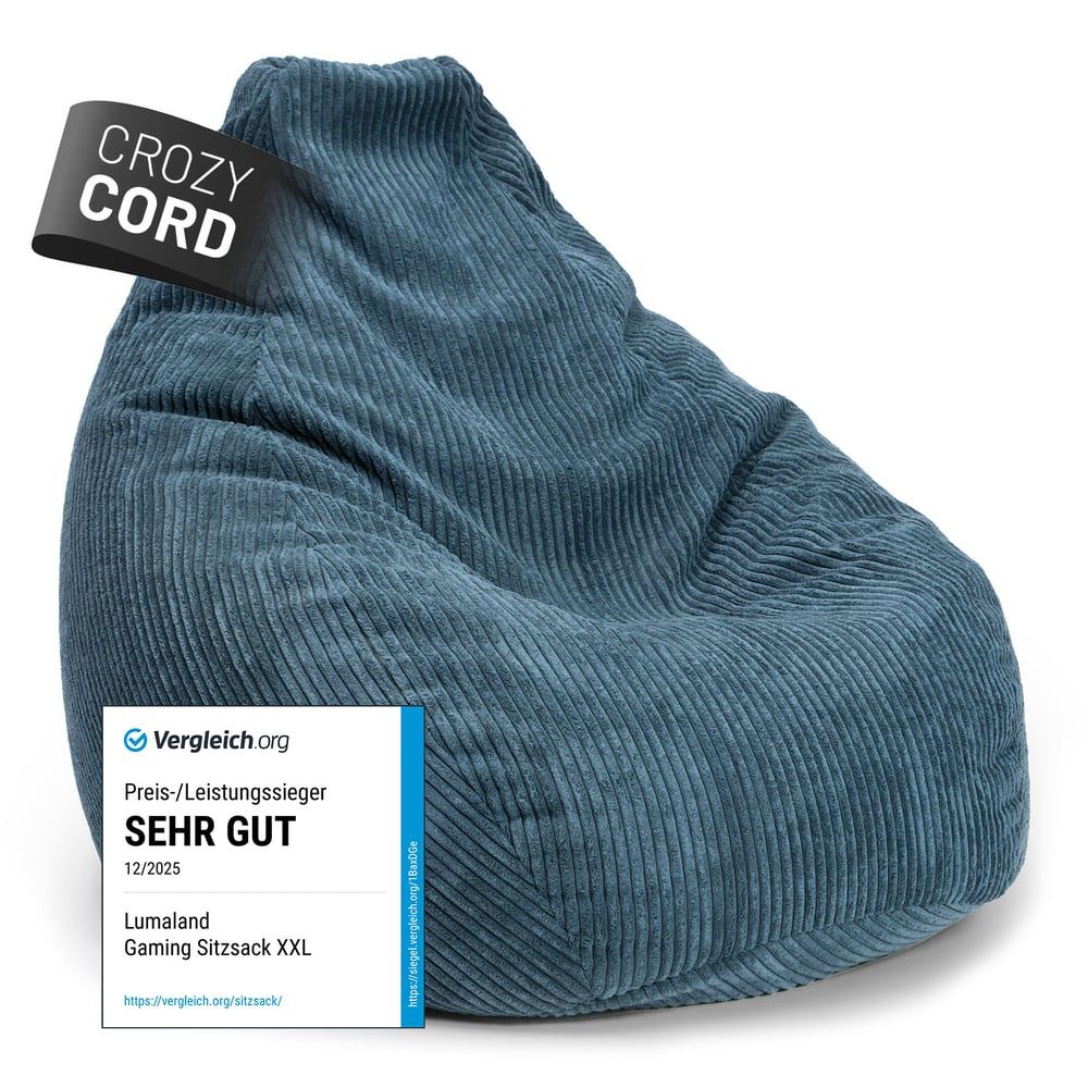 Lumaland Sitzsack GIANT Cord Sitzsack Stabile Lehne ideal fürs Gaming, verdeckter Reißverschluss, trendig & Gemütlichkeit vereint