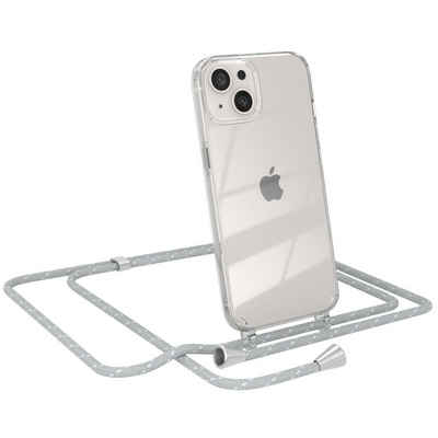 EAZY CASE Handykette Hülle mit Kette für Apple iPhone 13 6,1 Zoll, Umhängeband mit Backcover Etui Schutzhülle Hülle Case Hellgrau Weiß