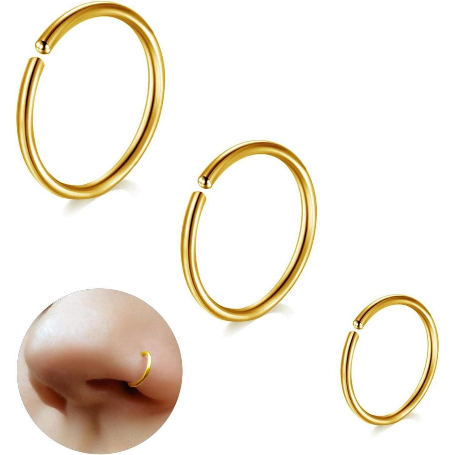 ESHIONER Nasenpiercing Nasenpiercing Titan Hoop Set 18G 20G 6MM/8MM/10MM Schwarz Gold Silber