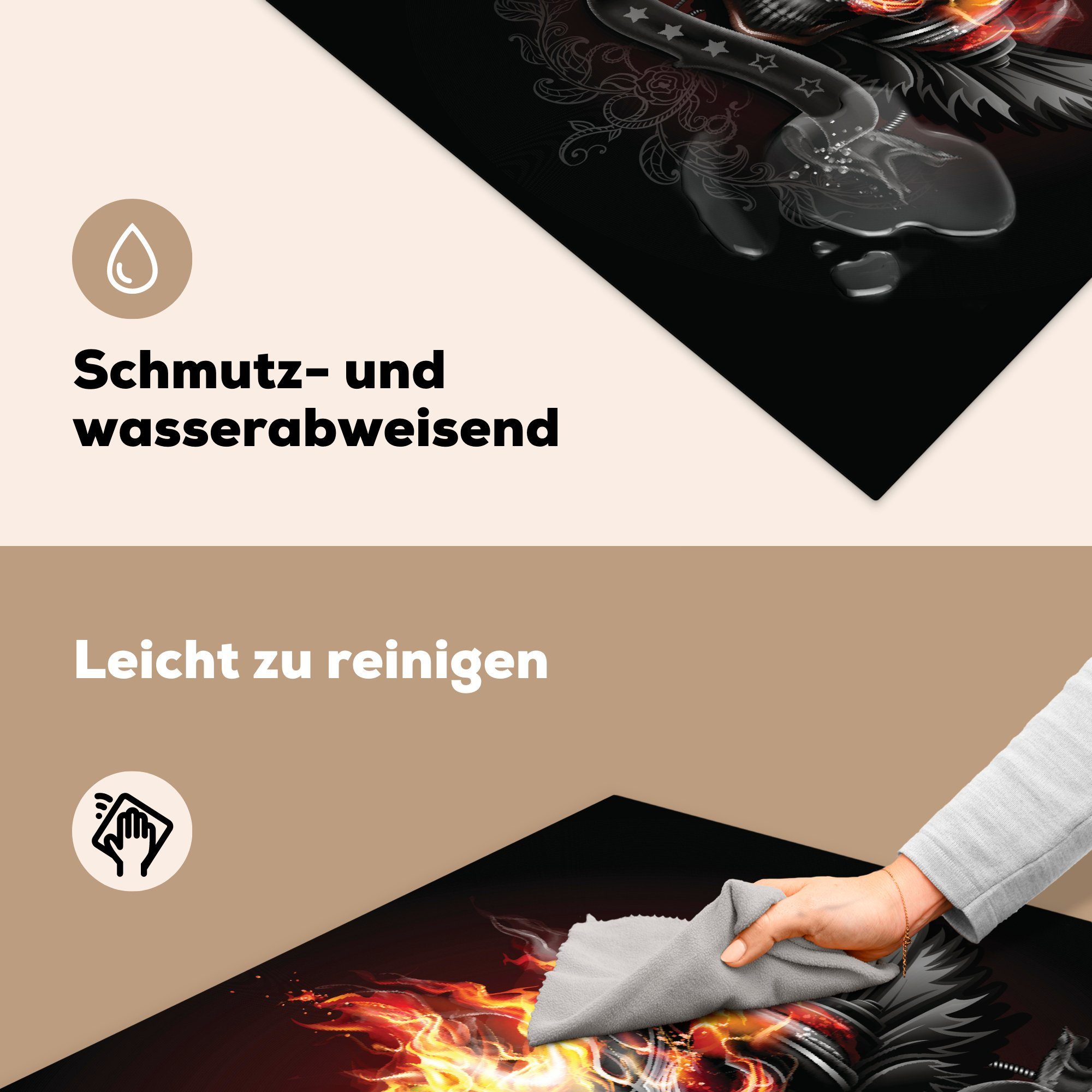 flammenden Ceranfeldabdeckung, für MuchoWow cm, (1 Schädels, Illustration Herdblende-/Abdeckplatte tlg), küche Vinyl, eines Eine 78x78 Arbeitsplatte