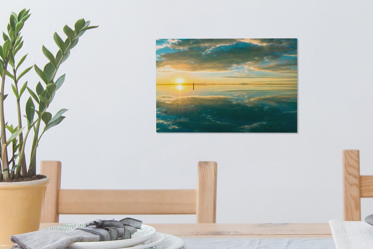 Salar Sonnenuntergang cm Leinwandbilder, OneMillionCanvasses® Uyuni Aufhängefertig, (1 Wandbild St), Leinwandbild 30x20 Wanddeko, de Bolivien,