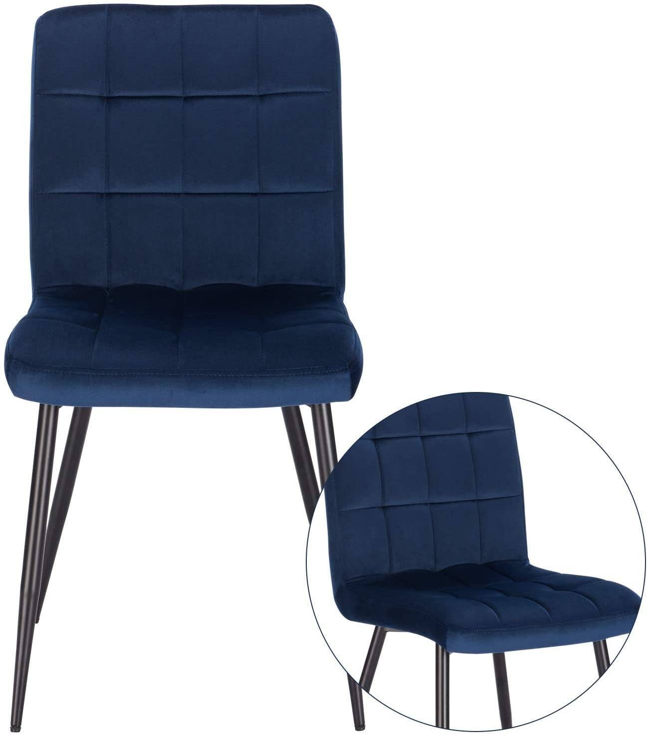 EUGAD Esszimmerstuhl (4 St), aus Sitzfläche Rückenlehne, Blau Metallbeine, Samt