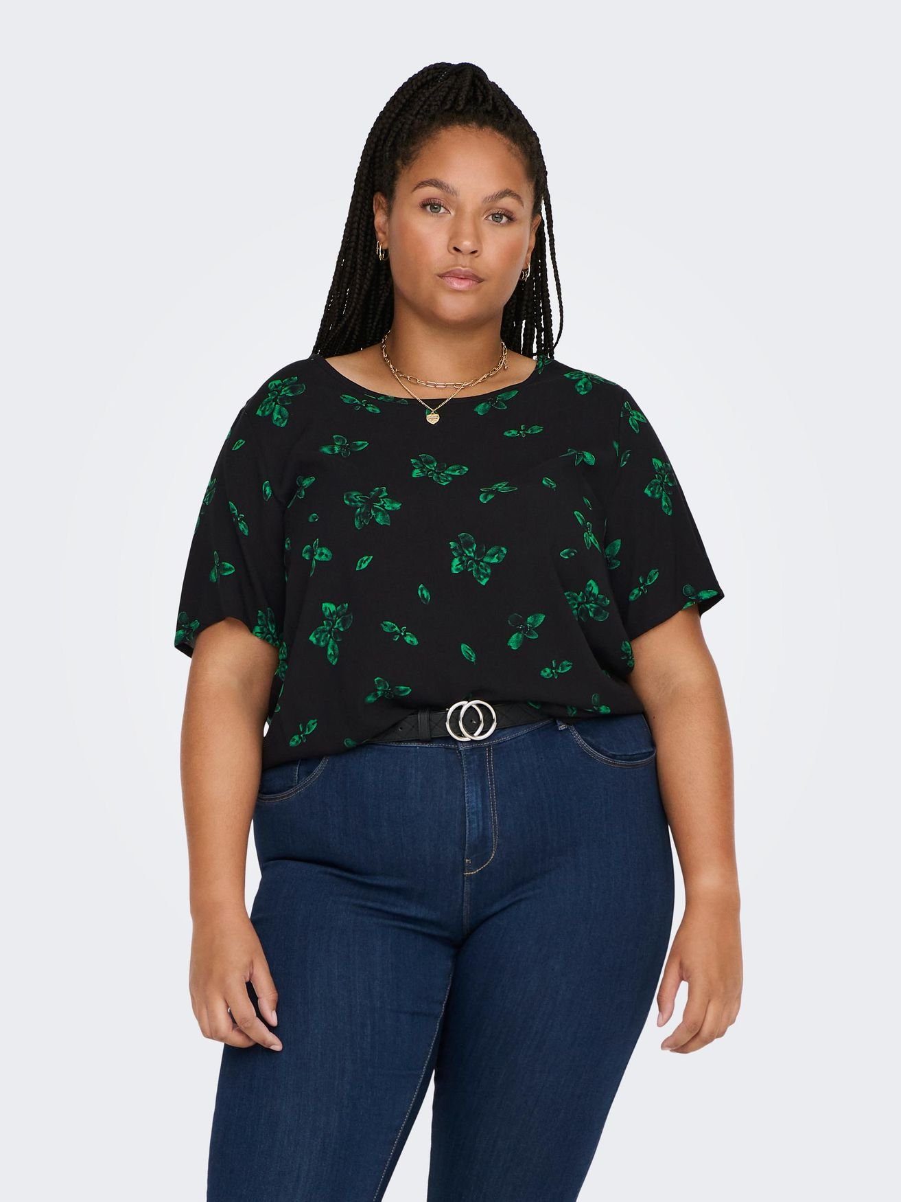 ONLY CARMAKOMA T-Shirt Blusen T-Shirt Plus Size Übergrößen Kurzarm Oberteil  CARNOVA 4244 in Schwarz-2