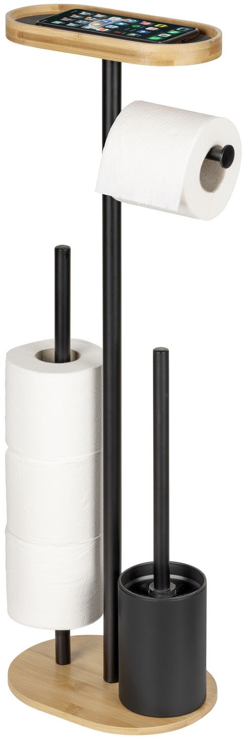 WENKO WC-Garnitur Pomarolo, 4 in 1, mit WC-Bürste, Rollenhalter, Ersatzrollenhalter und Ablage