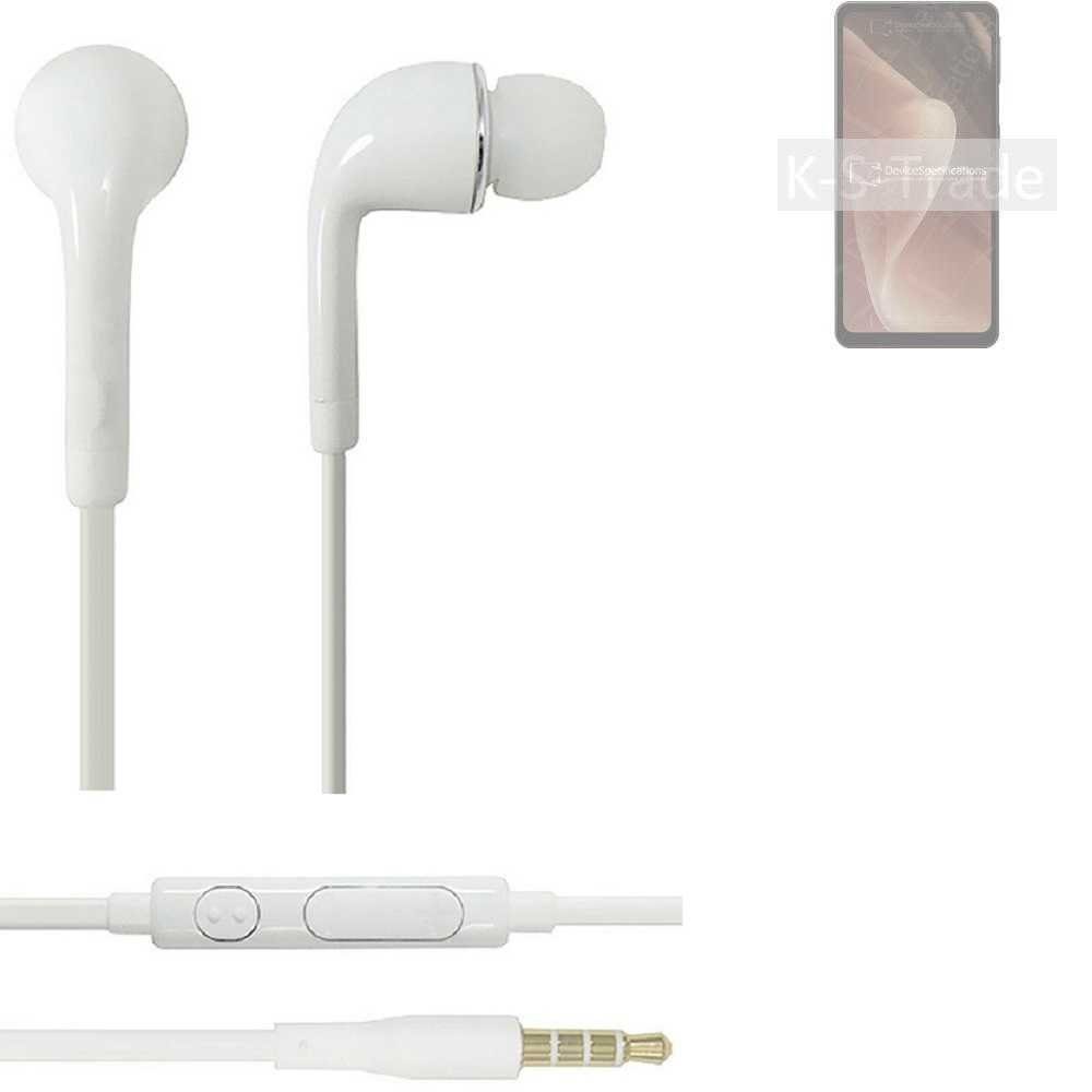 K-S-Trade für Sharp Aquos Sense7 Plus In-Ear-Kopfhörer (Kopfhörer Headset mit Mikrofon u Lautstärkeregler weiß 3,5mm)